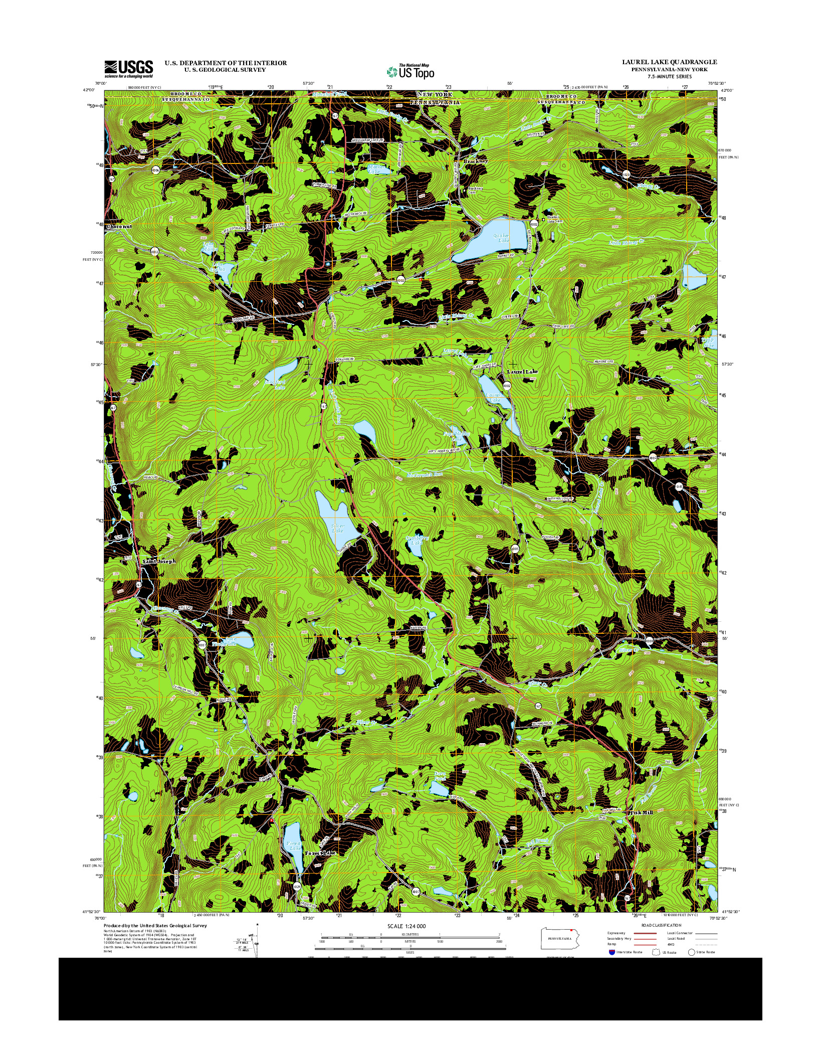 USGS US TOPO 7.5-MINUTE MAP FOR LAUREL LAKE, PA-NY 2013