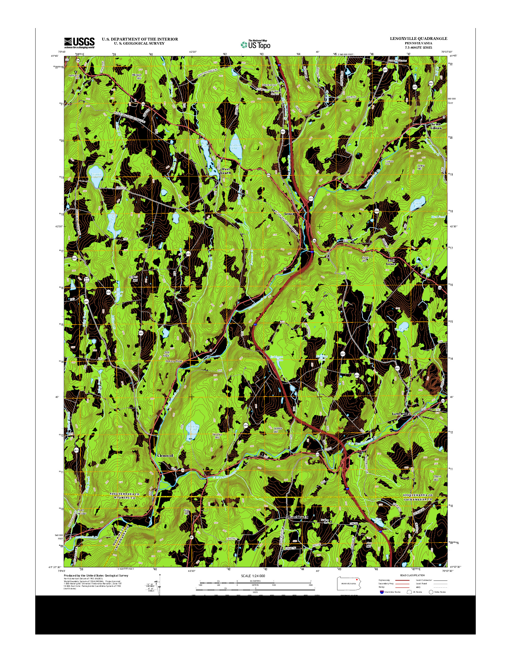 USGS US TOPO 7.5-MINUTE MAP FOR LENOXVILLE, PA 2013