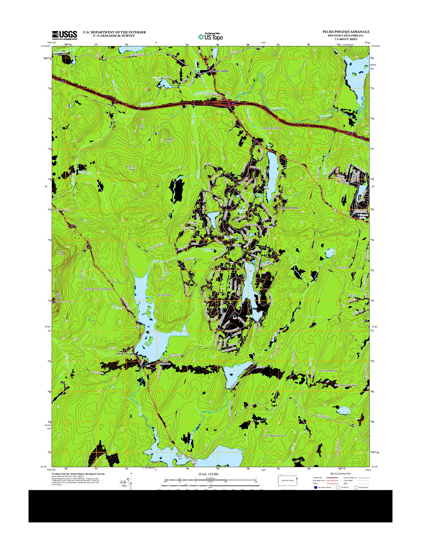 USGS US TOPO 7.5-MINUTE MAP FOR PECKS POND, PA 2013