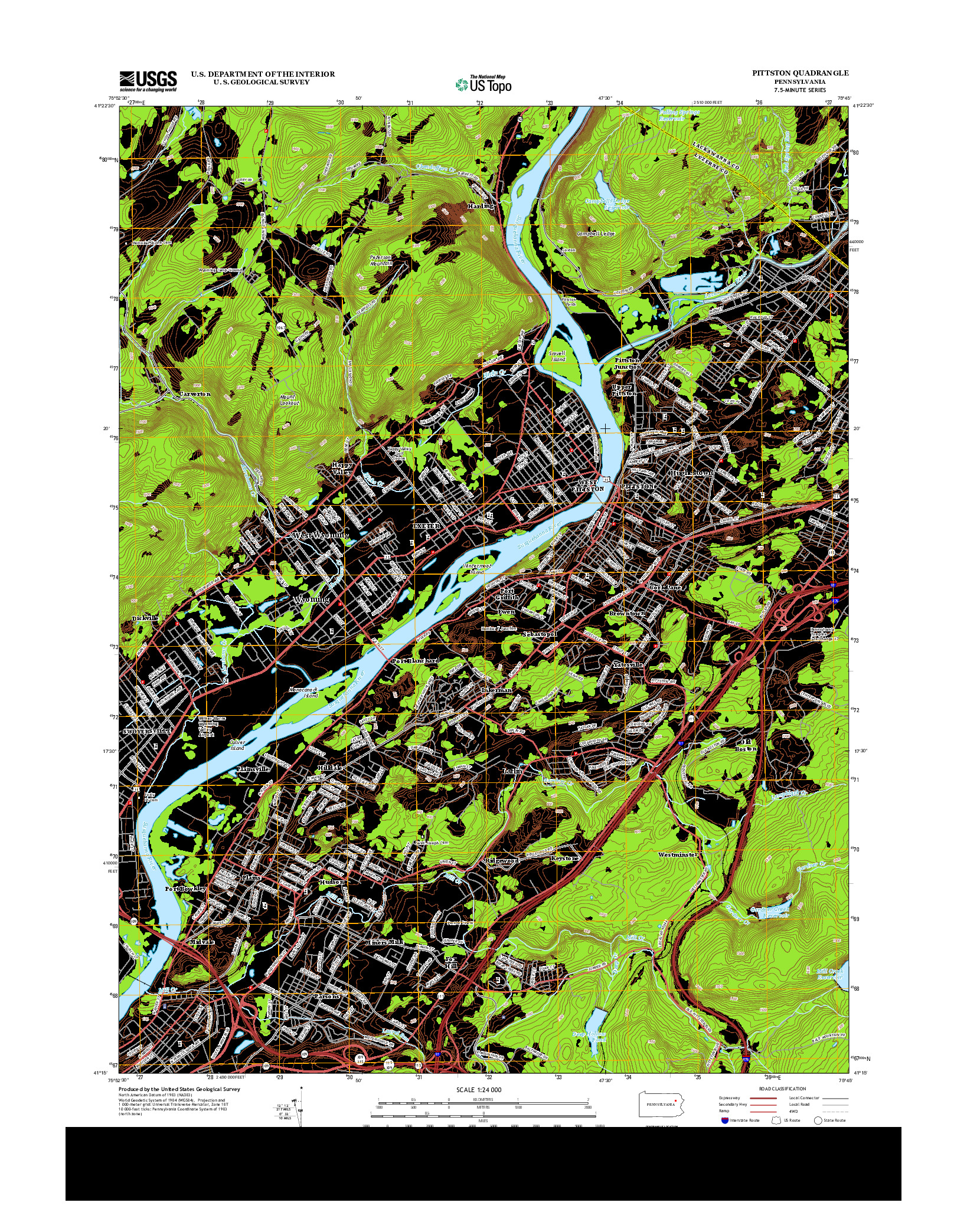 USGS US TOPO 7.5-MINUTE MAP FOR PITTSTON, PA 2013