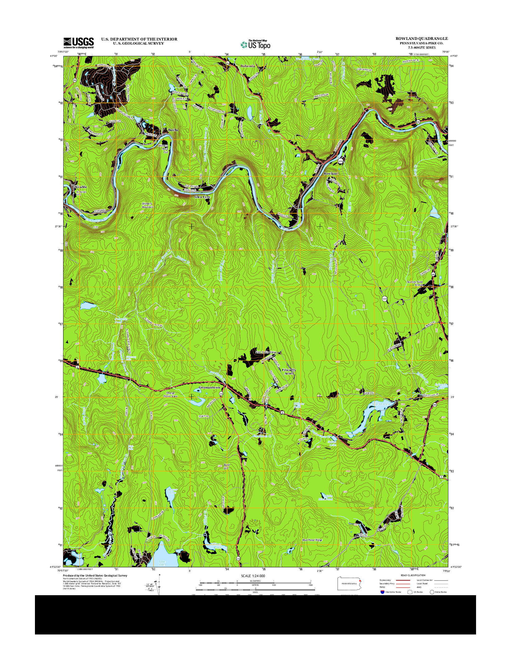 USGS US TOPO 7.5-MINUTE MAP FOR ROWLAND, PA 2013