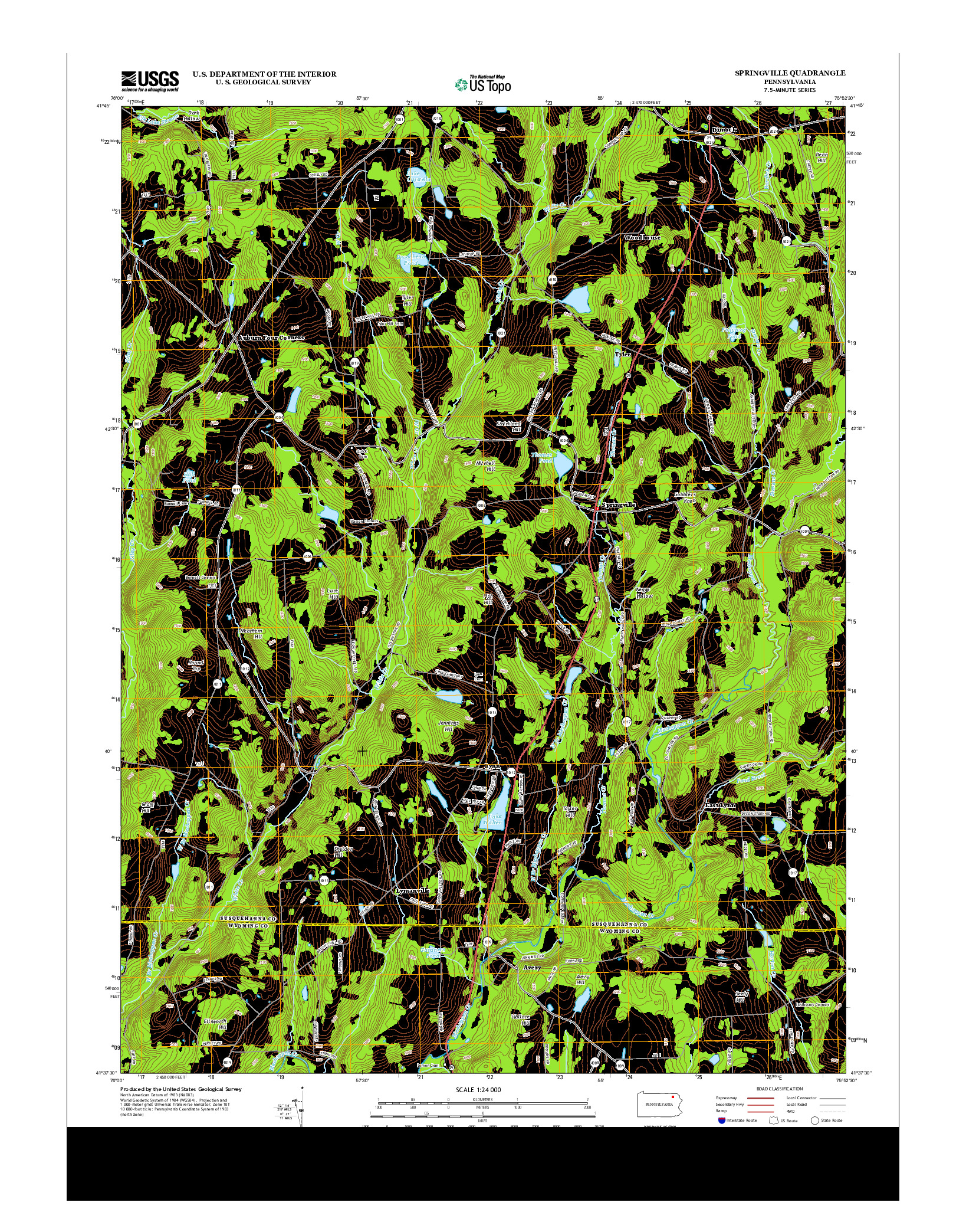 USGS US TOPO 7.5-MINUTE MAP FOR SPRINGVILLE, PA 2013