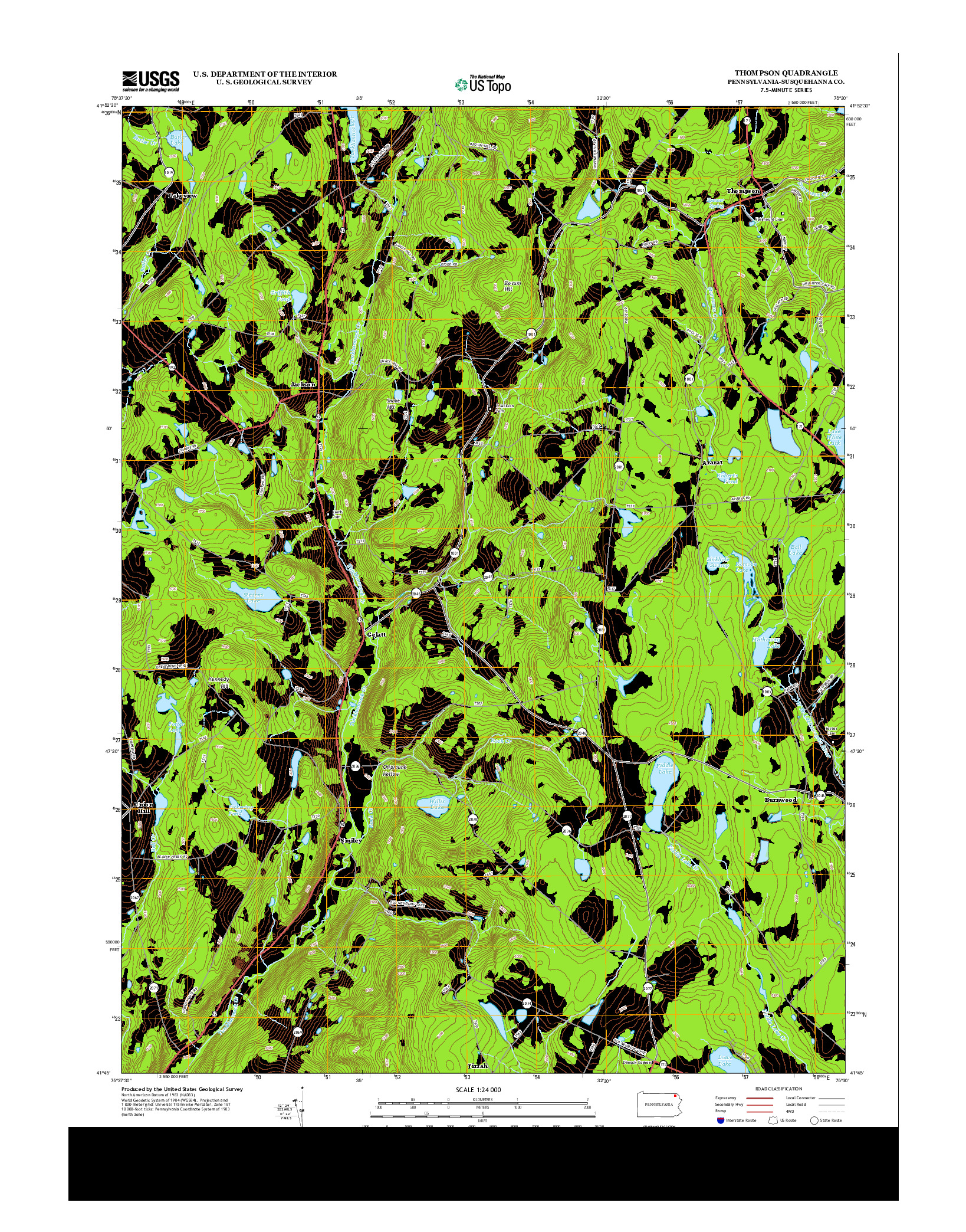 USGS US TOPO 7.5-MINUTE MAP FOR THOMPSON, PA 2013