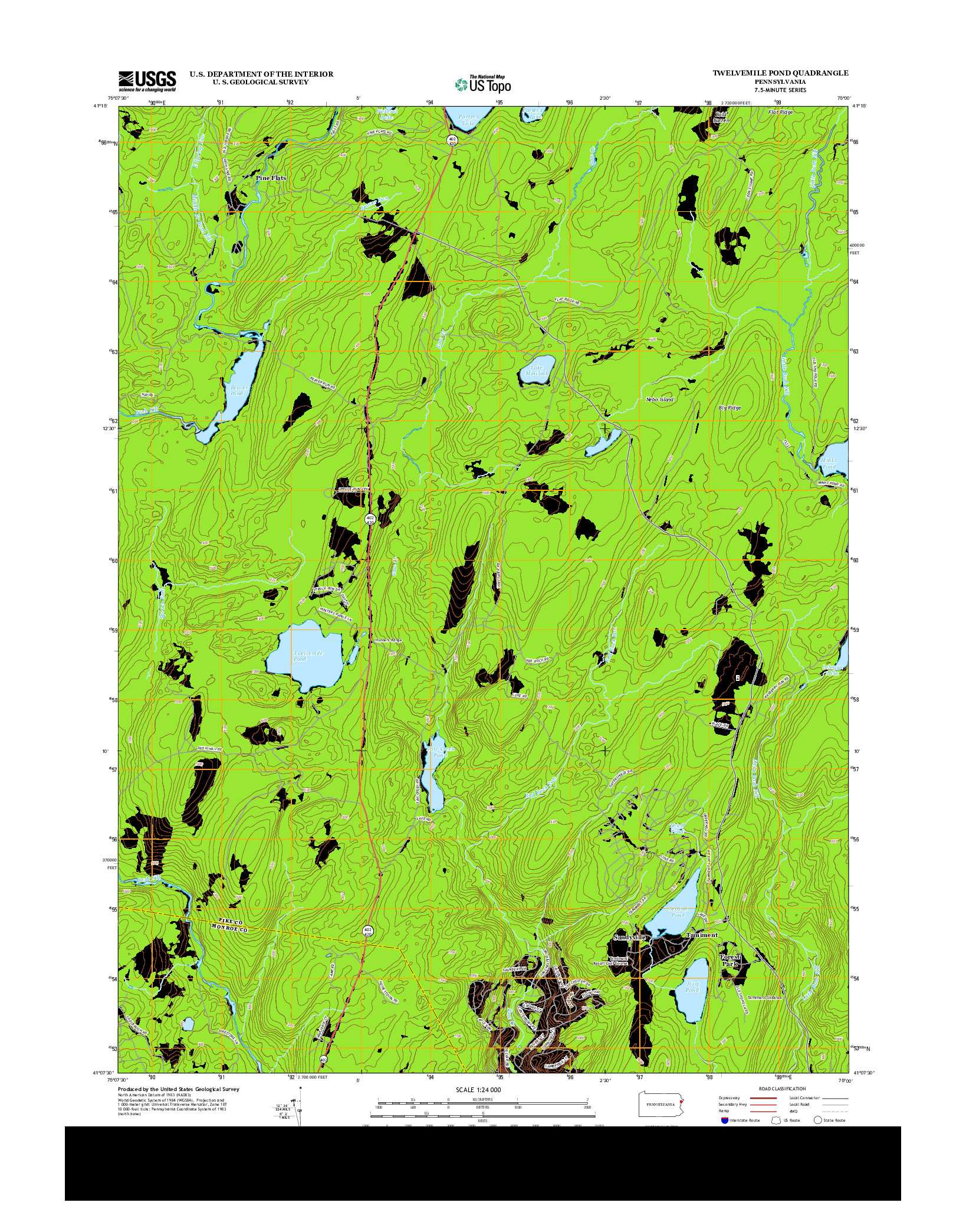 USGS US TOPO 7.5-MINUTE MAP FOR TWELVEMILE POND, PA 2013