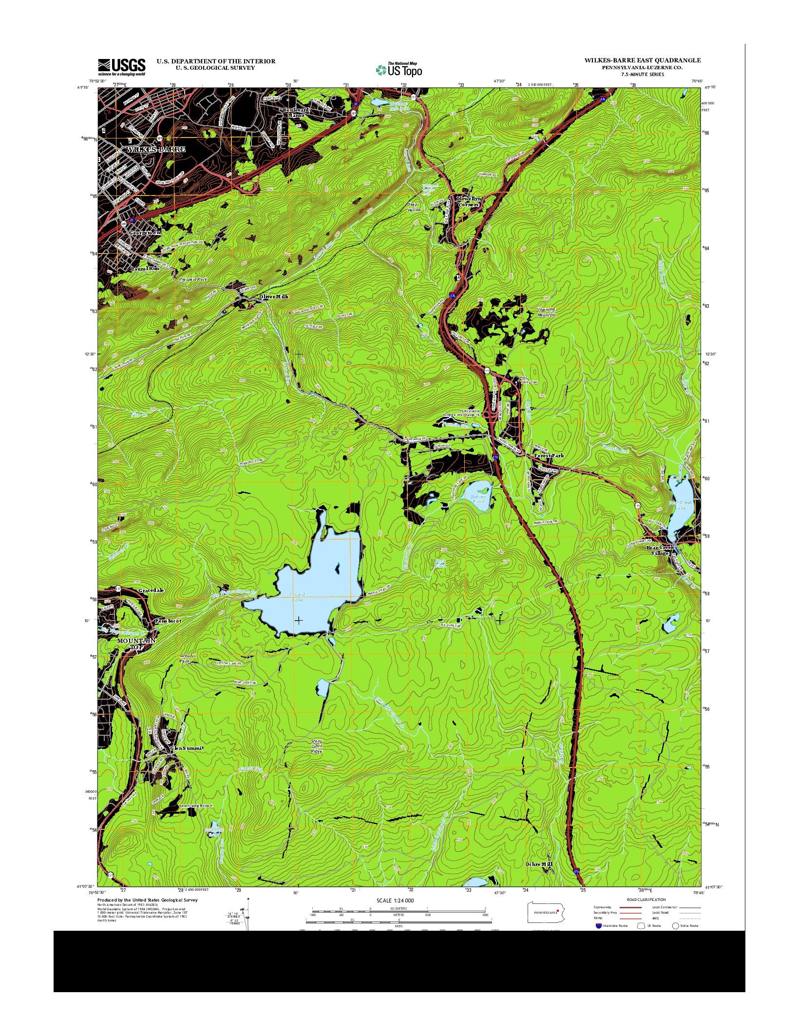 USGS US TOPO 7.5-MINUTE MAP FOR WILKES-BARRE EAST, PA 2013