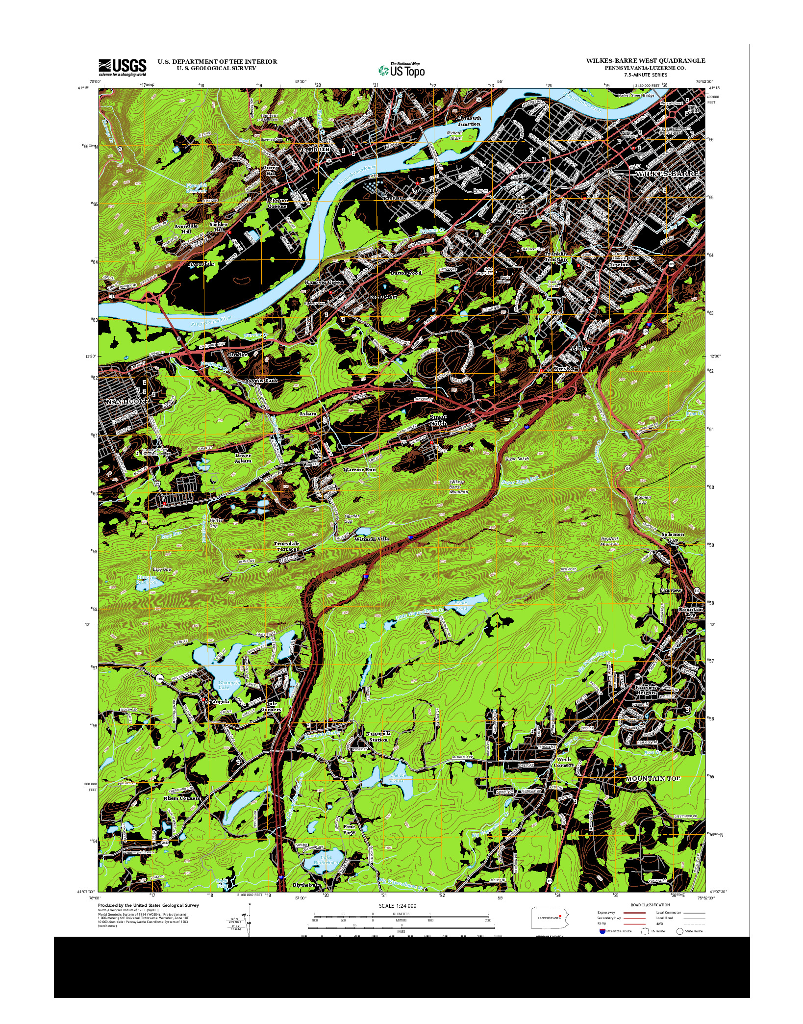 USGS US TOPO 7.5-MINUTE MAP FOR WILKES-BARRE WEST, PA 2013