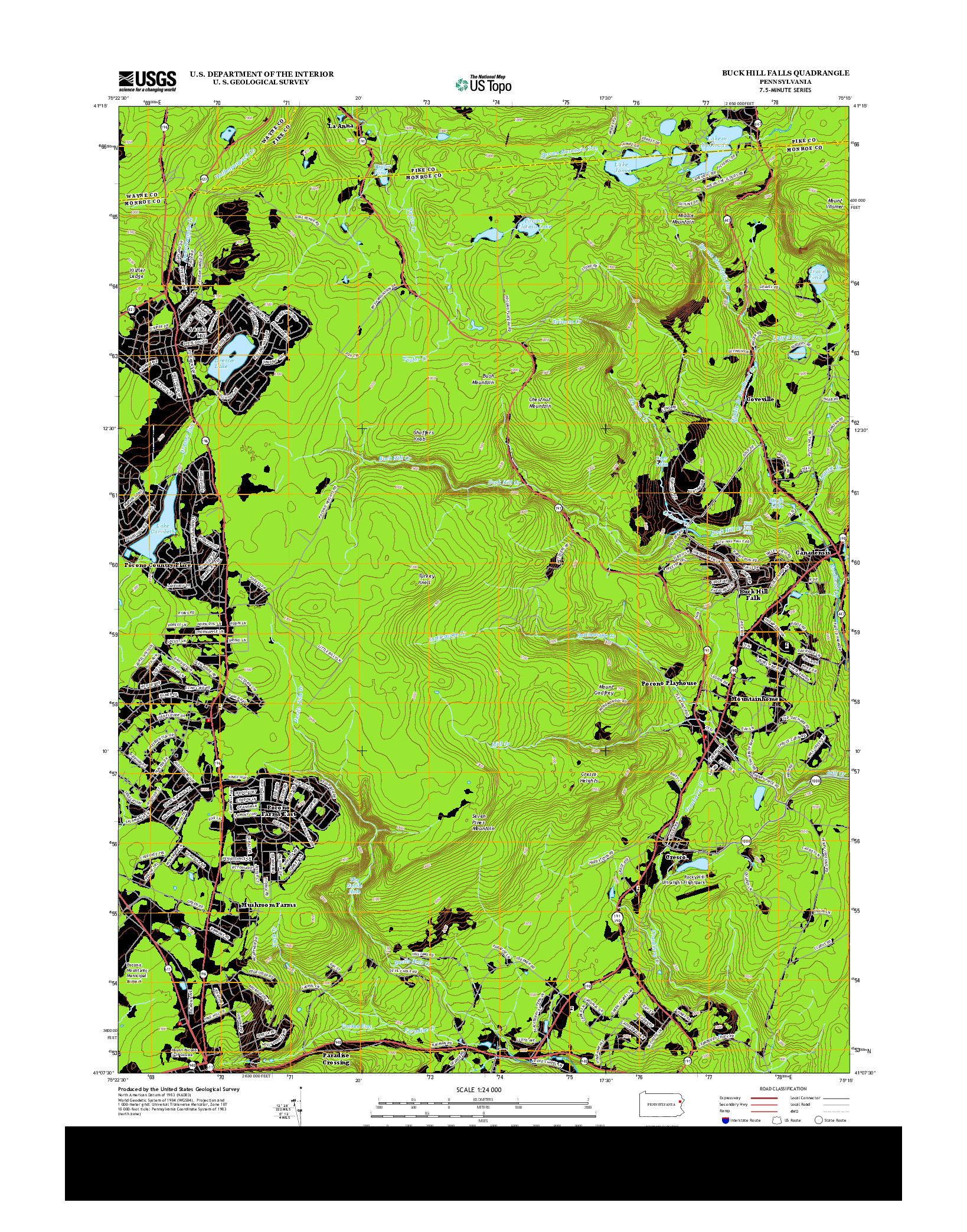 USGS US TOPO 7.5-MINUTE MAP FOR BUCK HILL FALLS, PA 2013