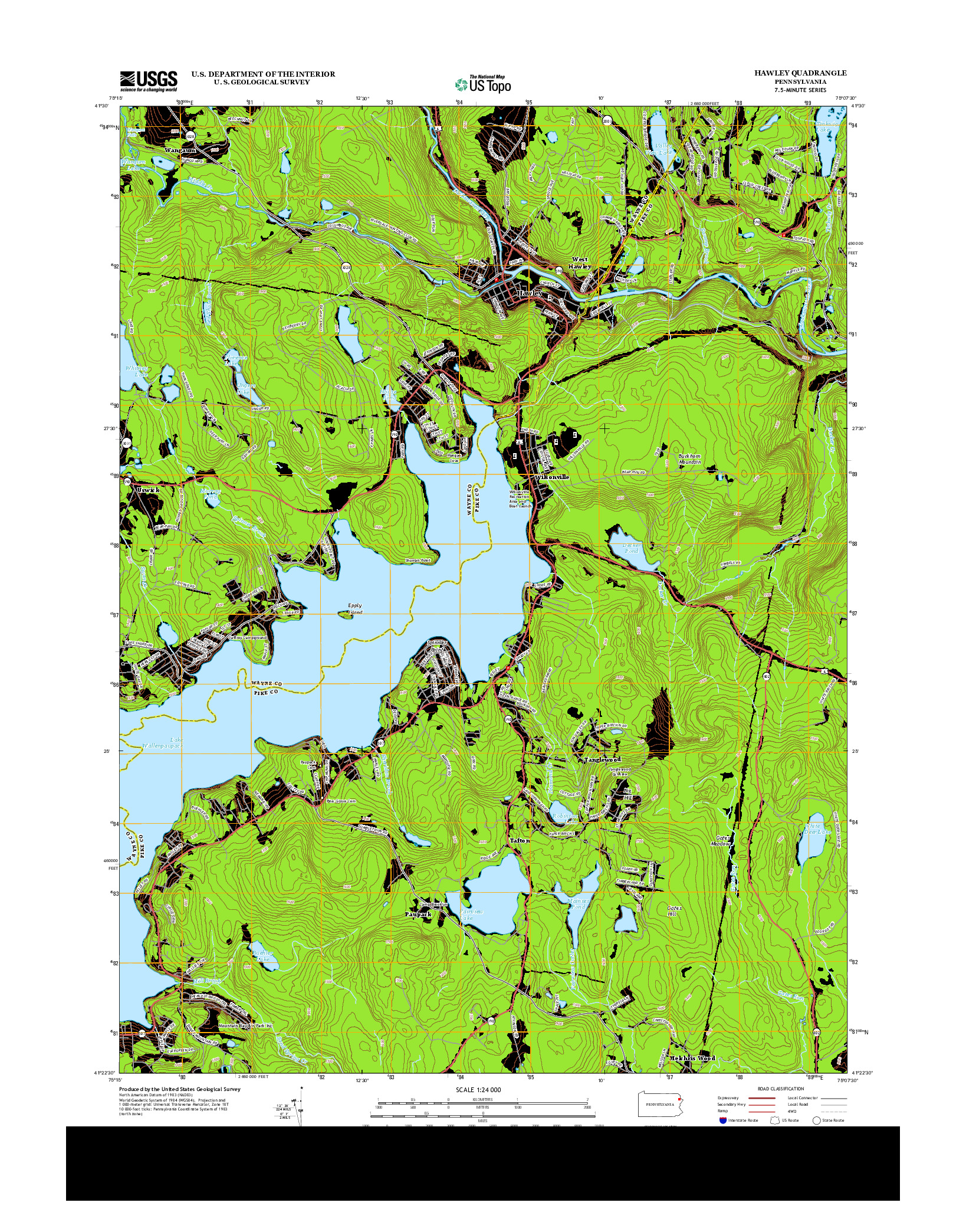 USGS US TOPO 7.5-MINUTE MAP FOR HAWLEY, PA 2013