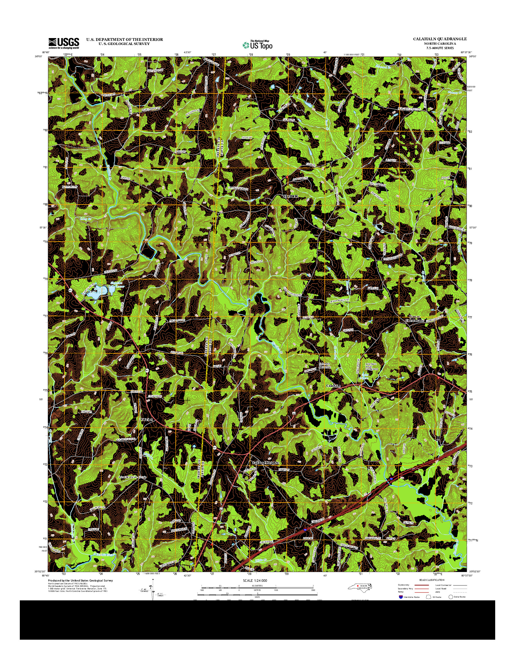 USGS US TOPO 7.5-MINUTE MAP FOR CALAHALN, NC 2013