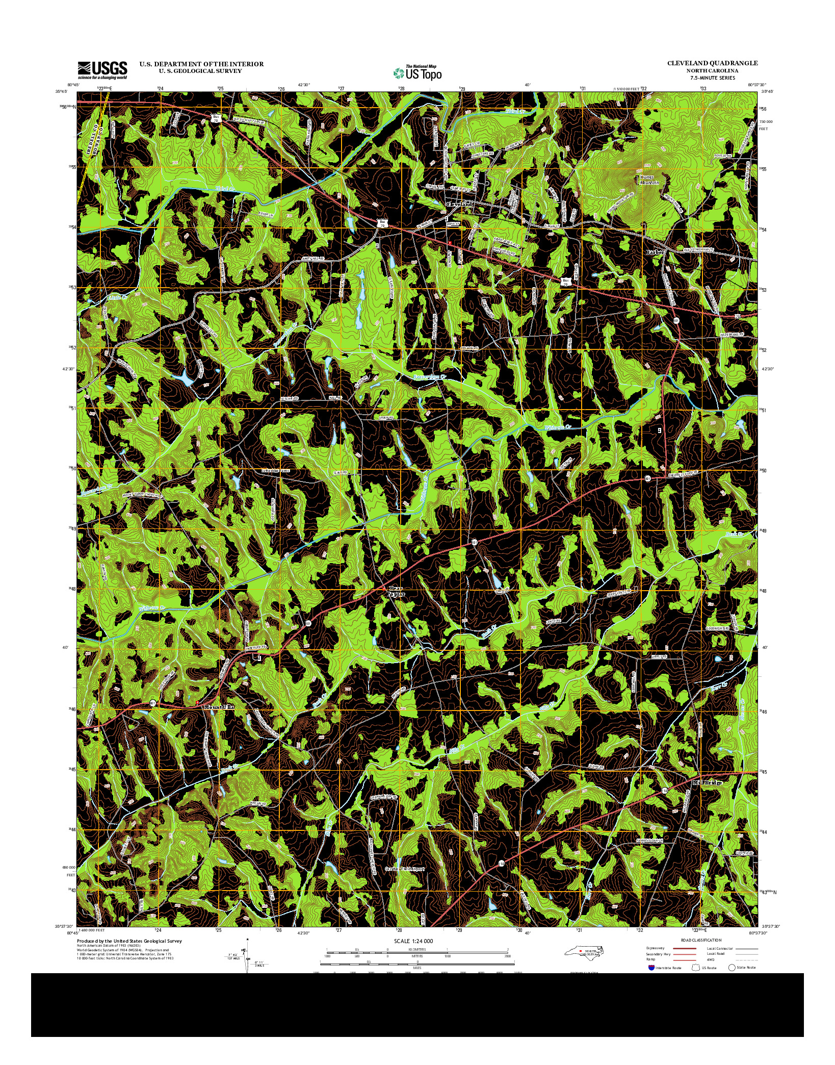 USGS US TOPO 7.5-MINUTE MAP FOR CLEVELAND, NC 2013