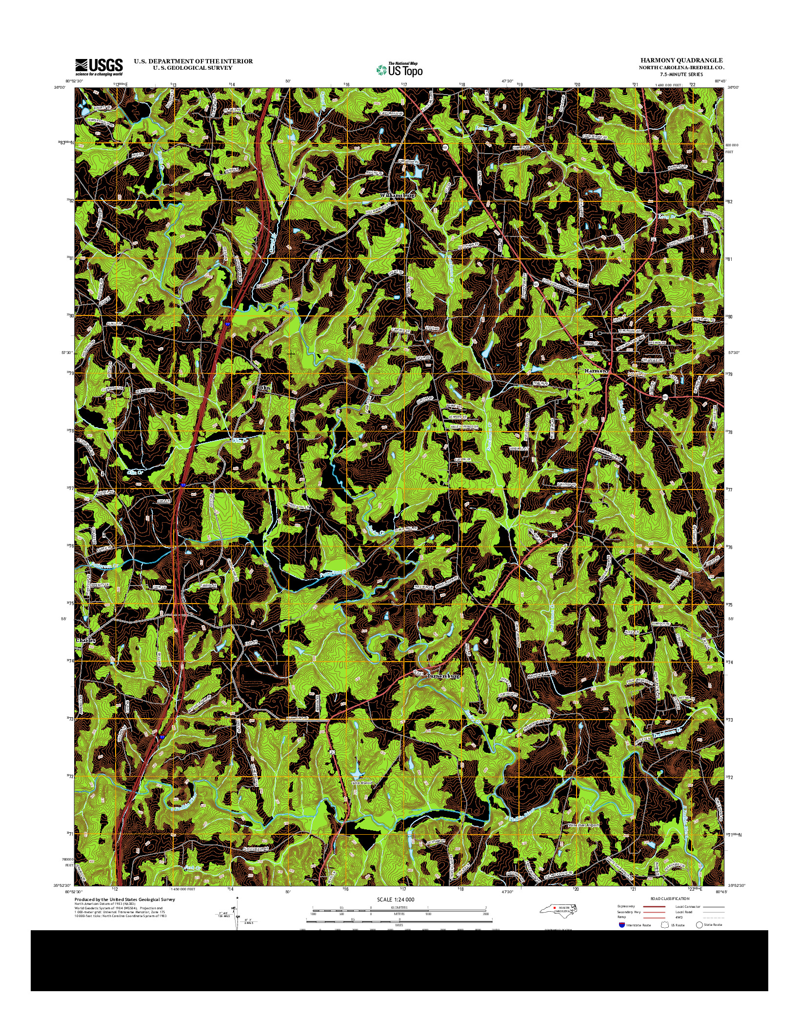 USGS US TOPO 7.5-MINUTE MAP FOR HARMONY, NC 2013