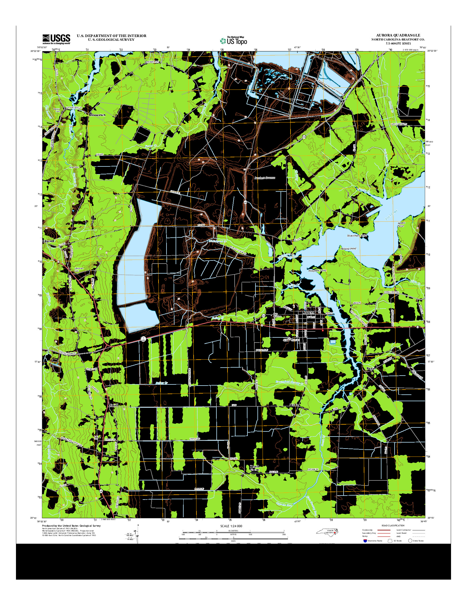 USGS US TOPO 7.5-MINUTE MAP FOR AURORA, NC 2013