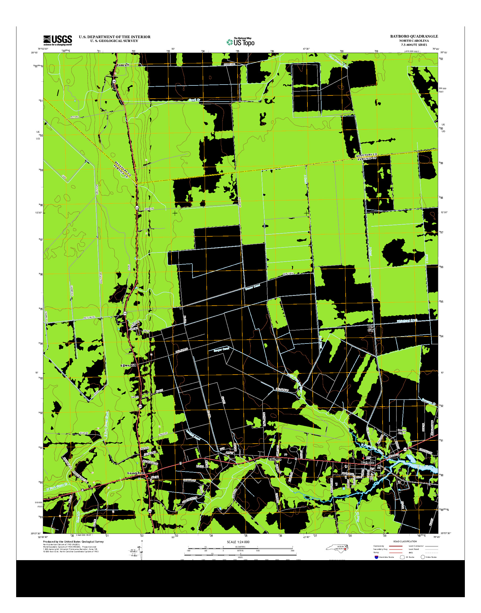 USGS US TOPO 7.5-MINUTE MAP FOR BAYBORO, NC 2013