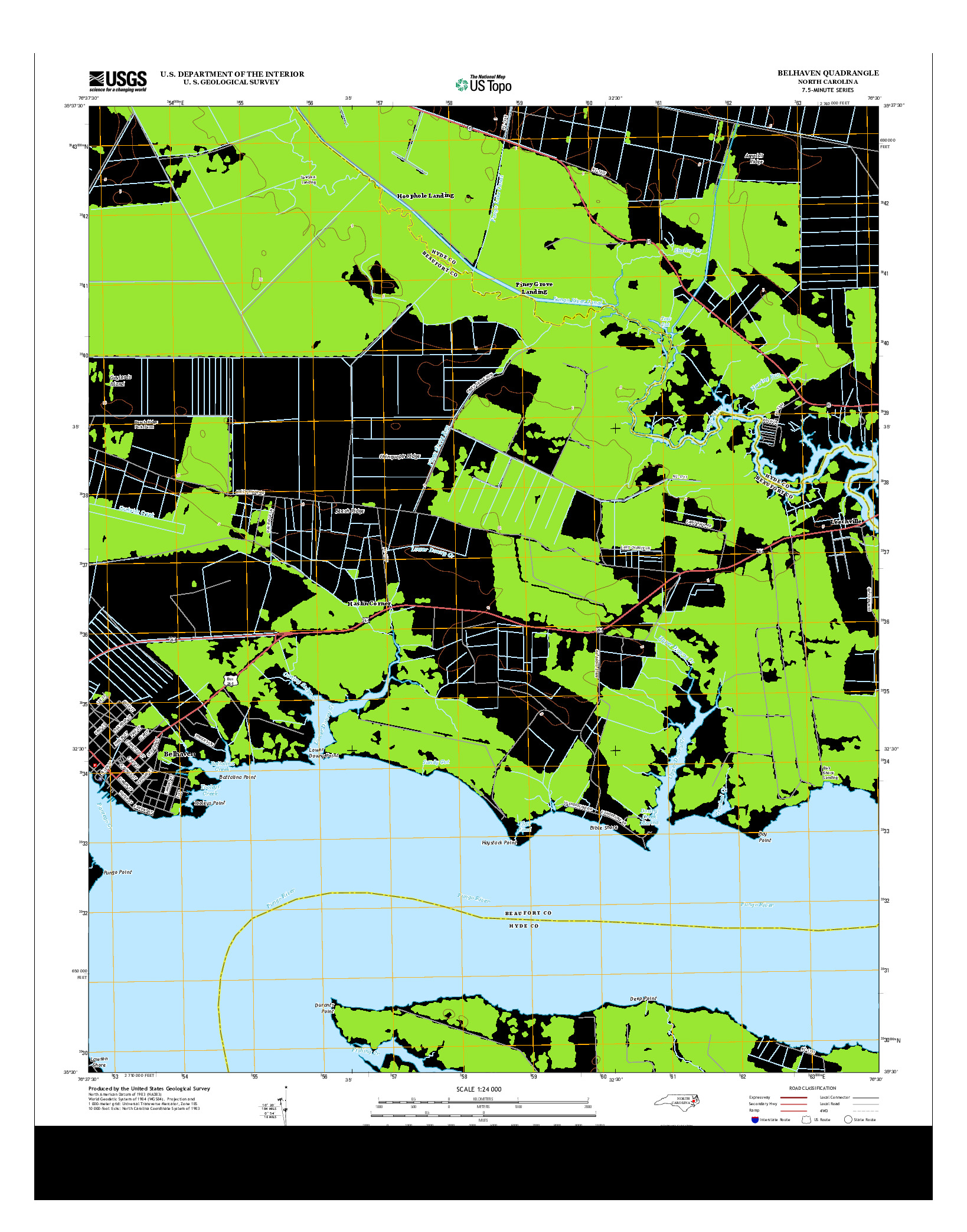 USGS US TOPO 7.5-MINUTE MAP FOR BELHAVEN, NC 2013