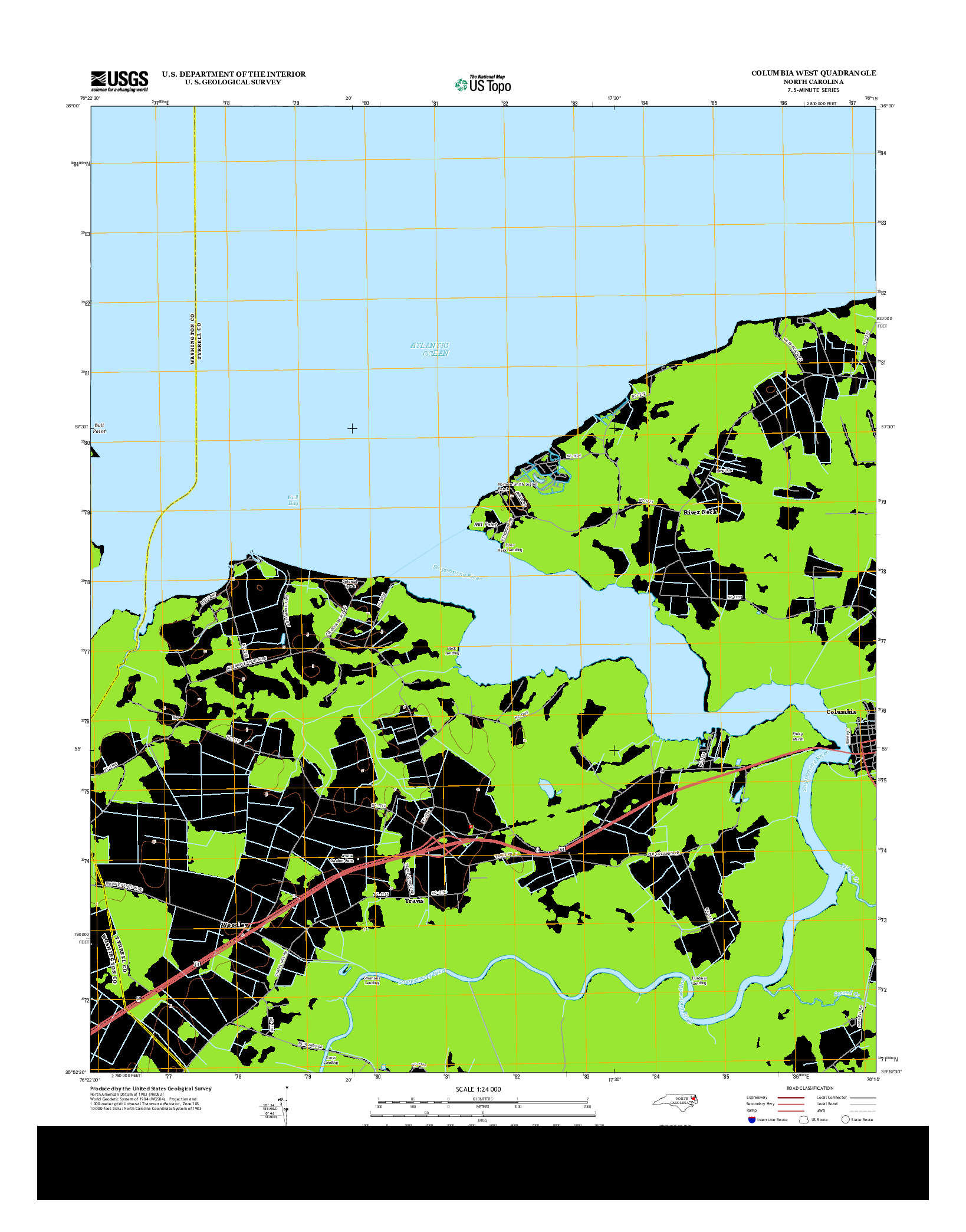 USGS US TOPO 7.5-MINUTE MAP FOR COLUMBIA WEST, NC 2013