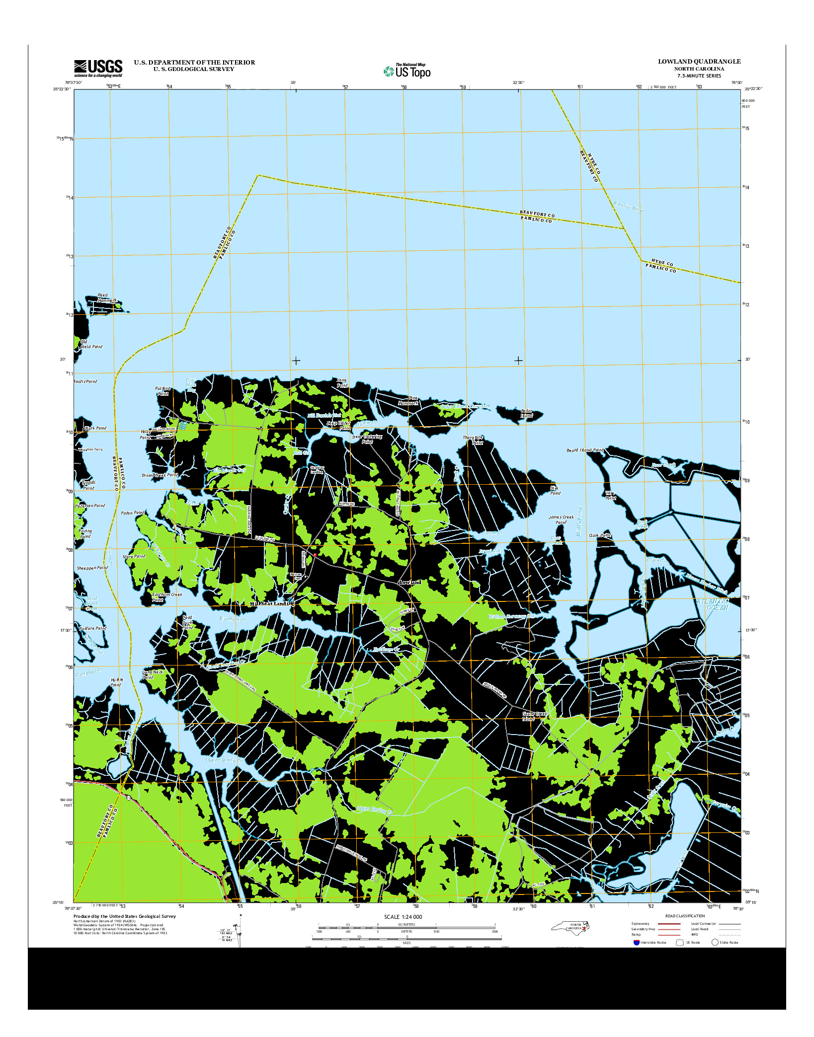 USGS US TOPO 7.5-MINUTE MAP FOR LOWLAND, NC 2013