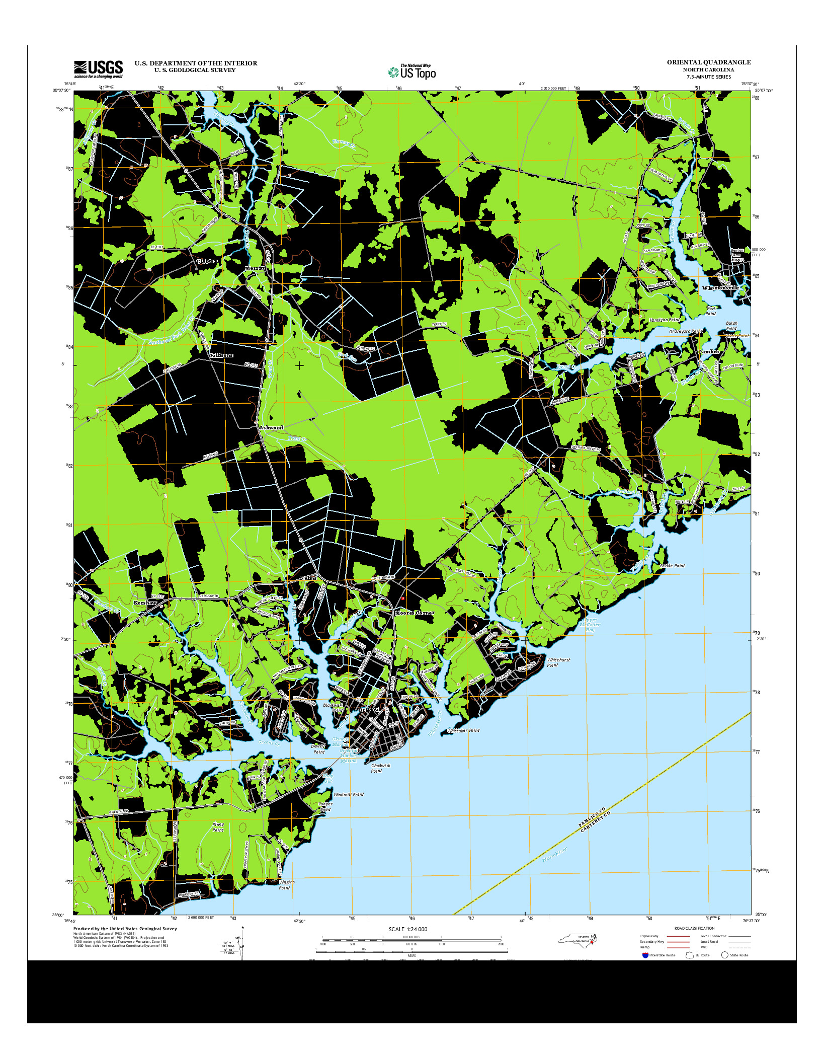 USGS US TOPO 7.5-MINUTE MAP FOR ORIENTAL, NC 2013