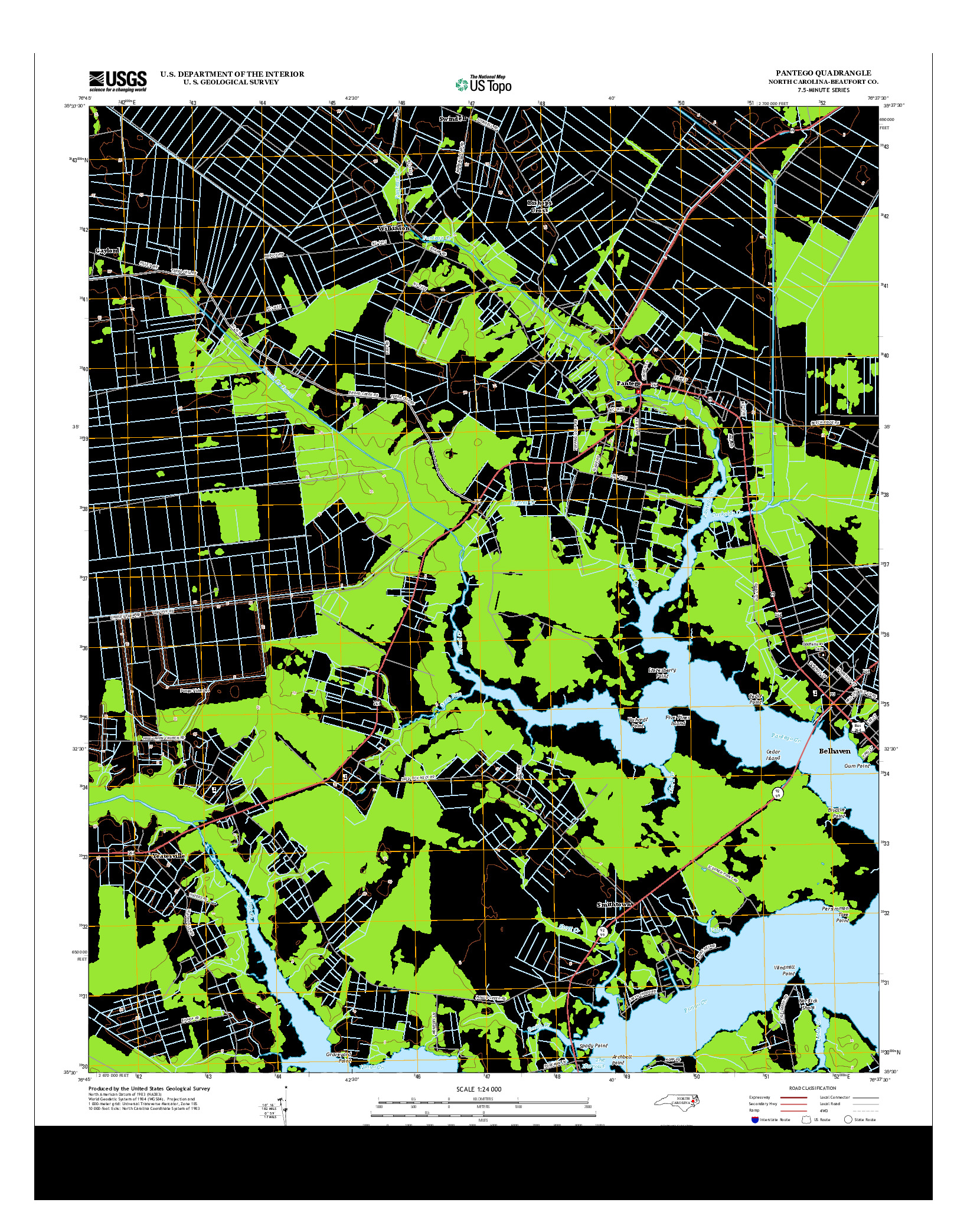 USGS US TOPO 7.5-MINUTE MAP FOR PANTEGO, NC 2013