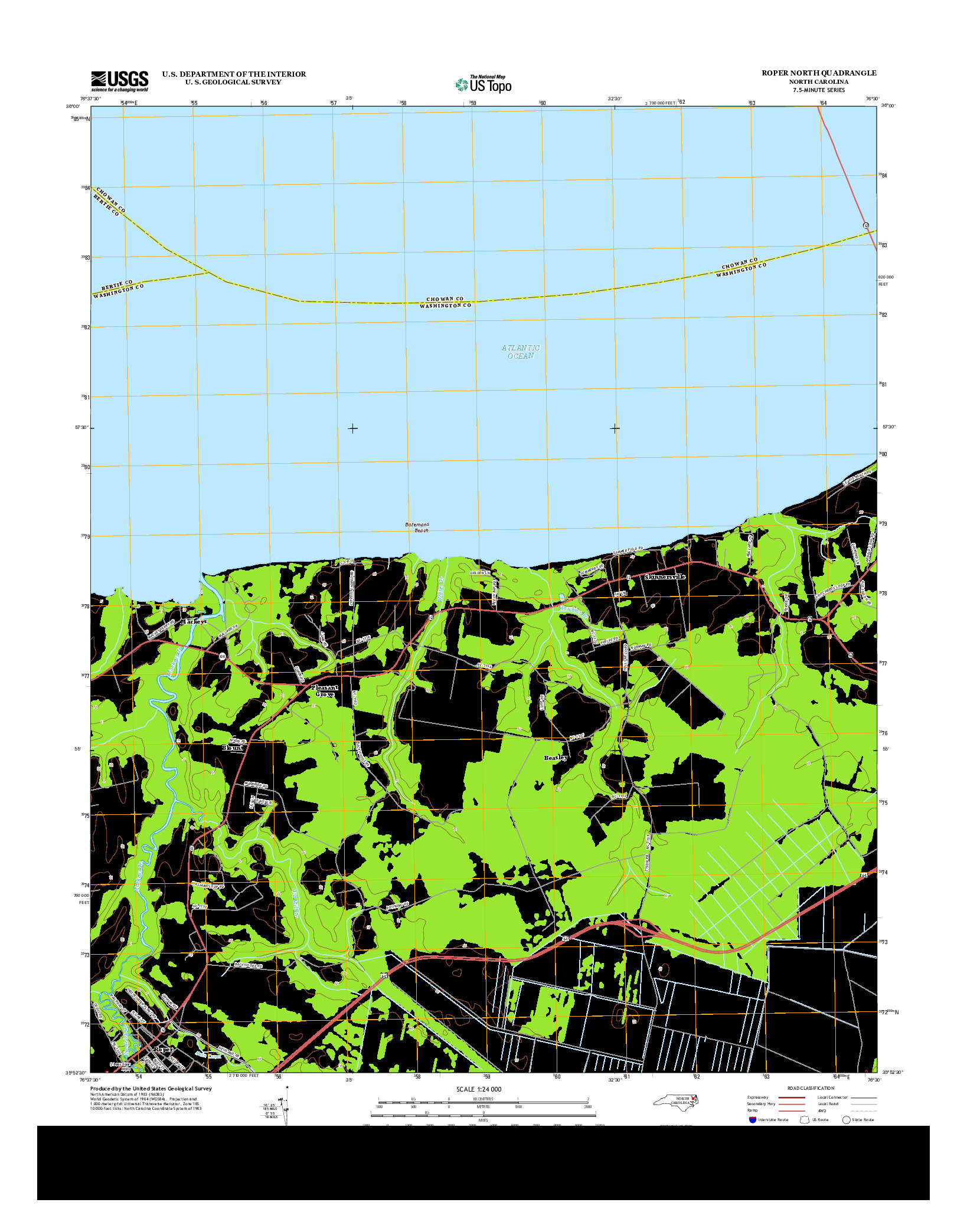 USGS US TOPO 7.5-MINUTE MAP FOR ROPER NORTH, NC 2013