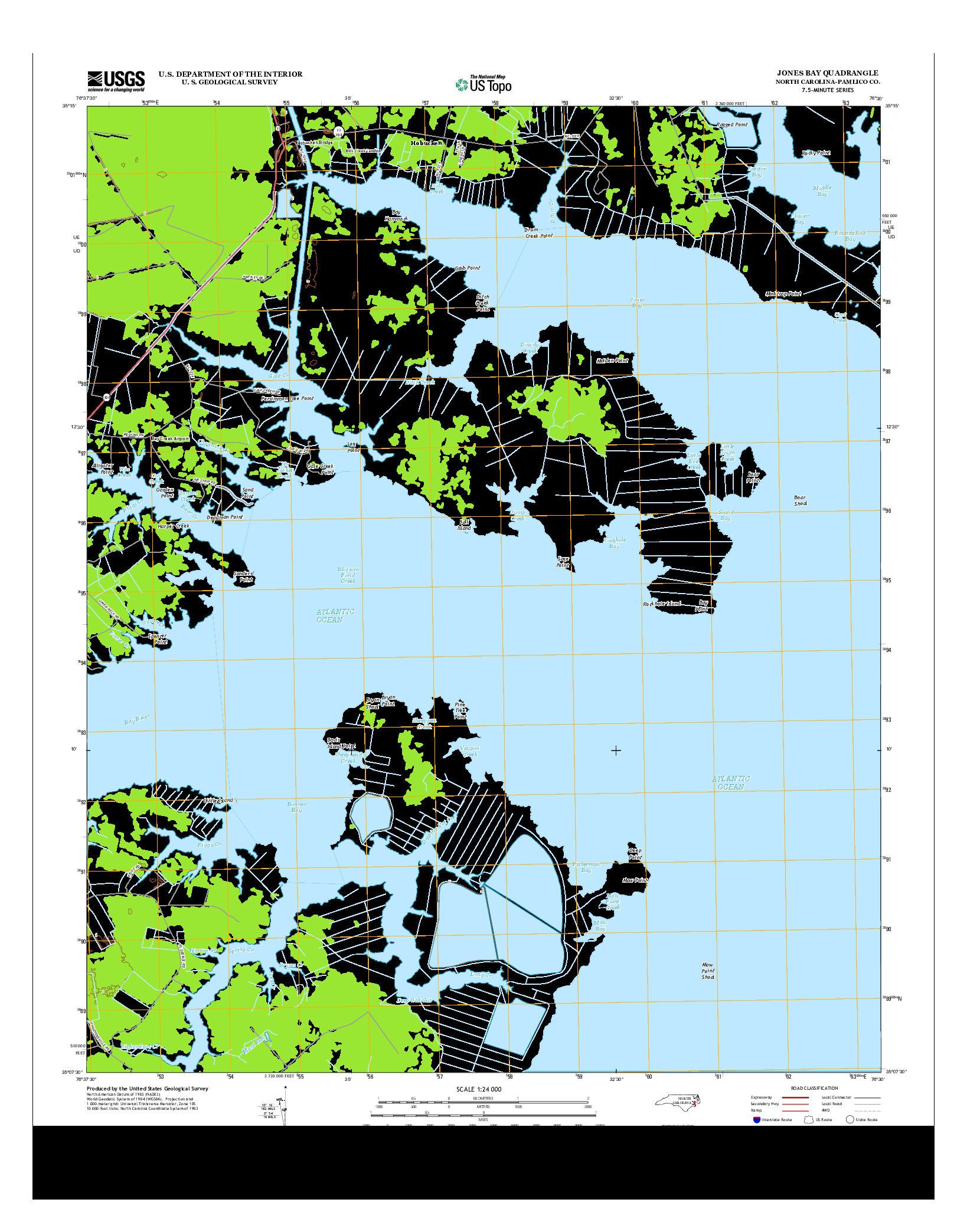 USGS US TOPO 7.5-MINUTE MAP FOR JONES BAY, NC 2013