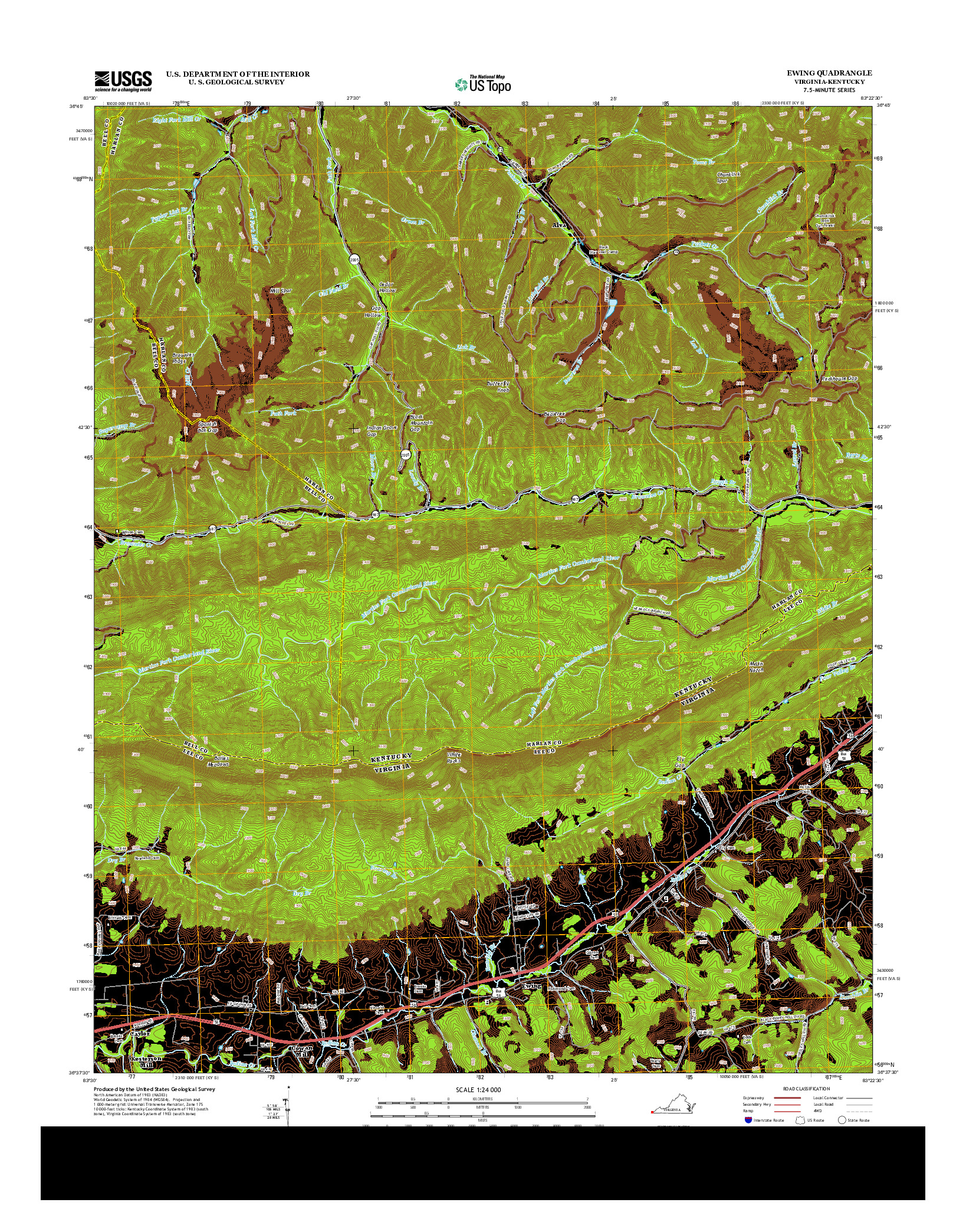 USGS US TOPO 7.5-MINUTE MAP FOR EWING, VA-KY 2013