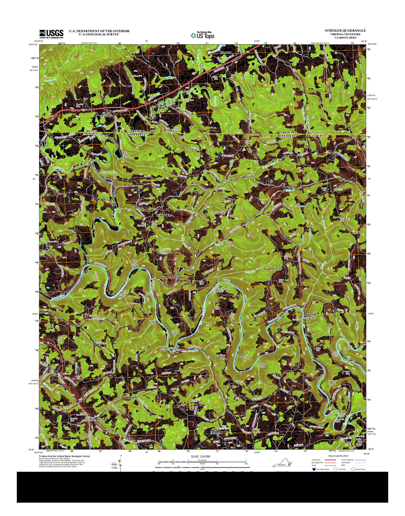 USGS US TOPO 7.5-MINUTE MAP FOR WHEELER, VA-TN 2013