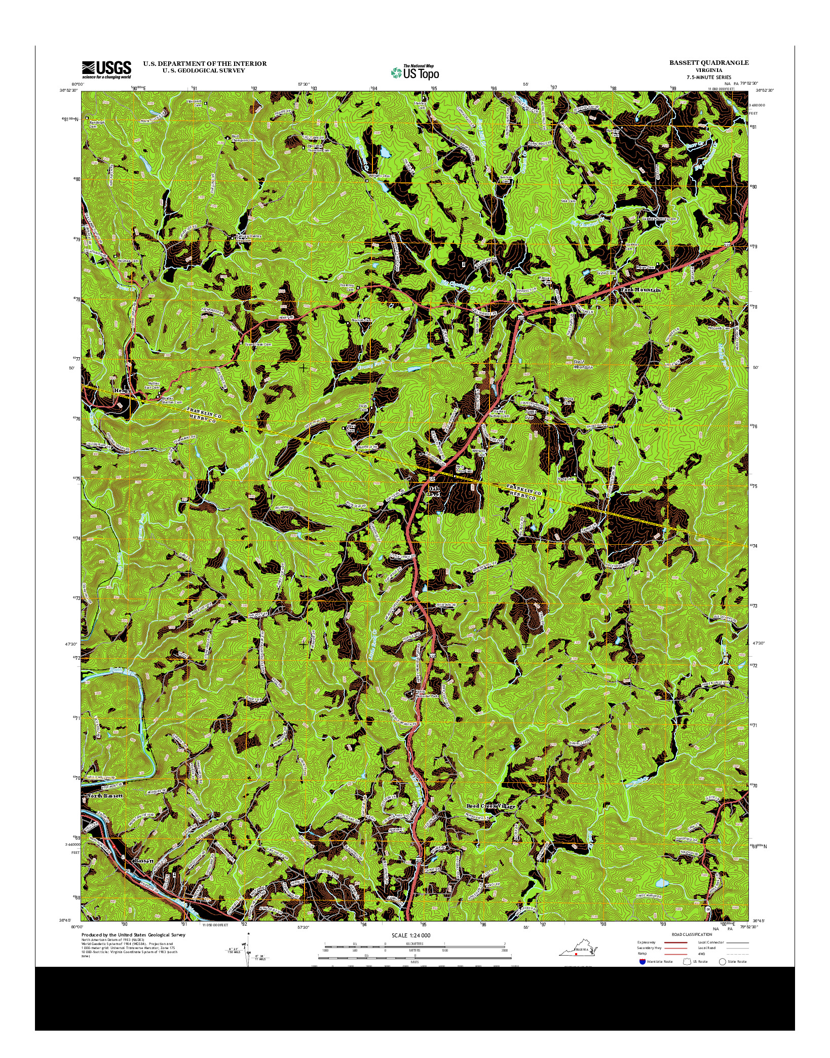 USGS US TOPO 7.5-MINUTE MAP FOR BASSETT, VA 2013