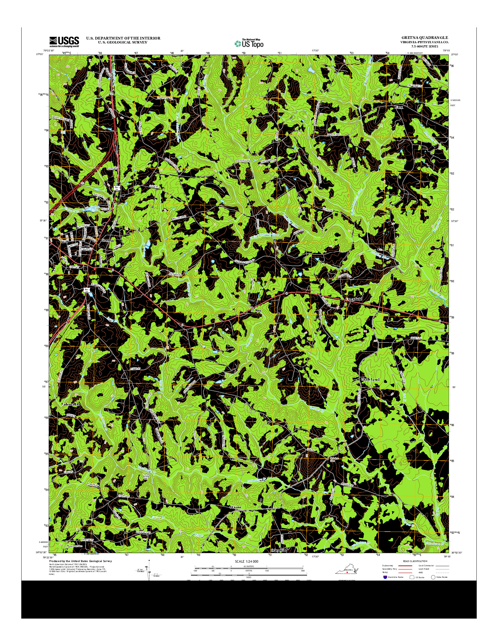 USGS US TOPO 7.5-MINUTE MAP FOR GRETNA, VA 2013