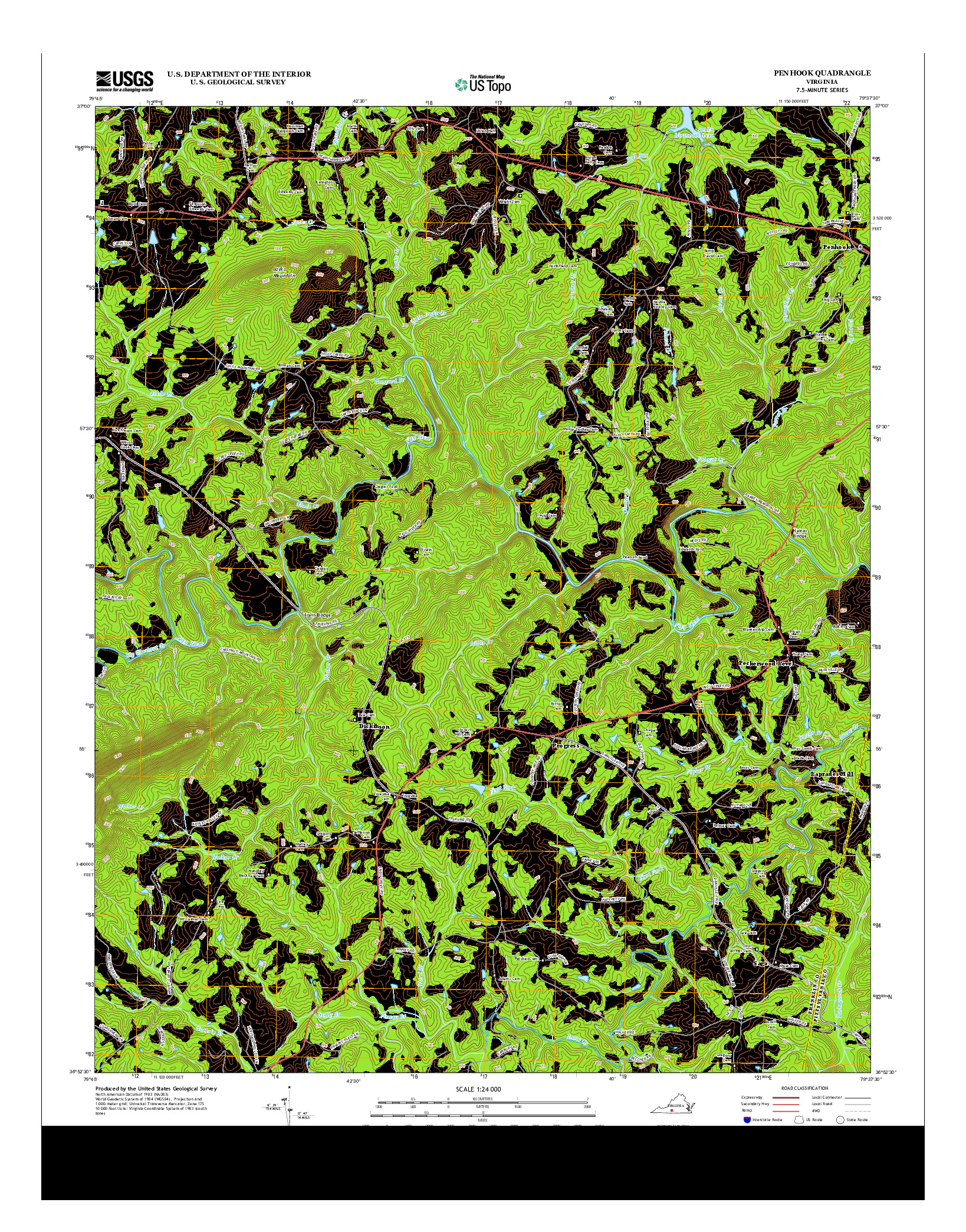 USGS US TOPO 7.5-MINUTE MAP FOR PENHOOK, VA 2013