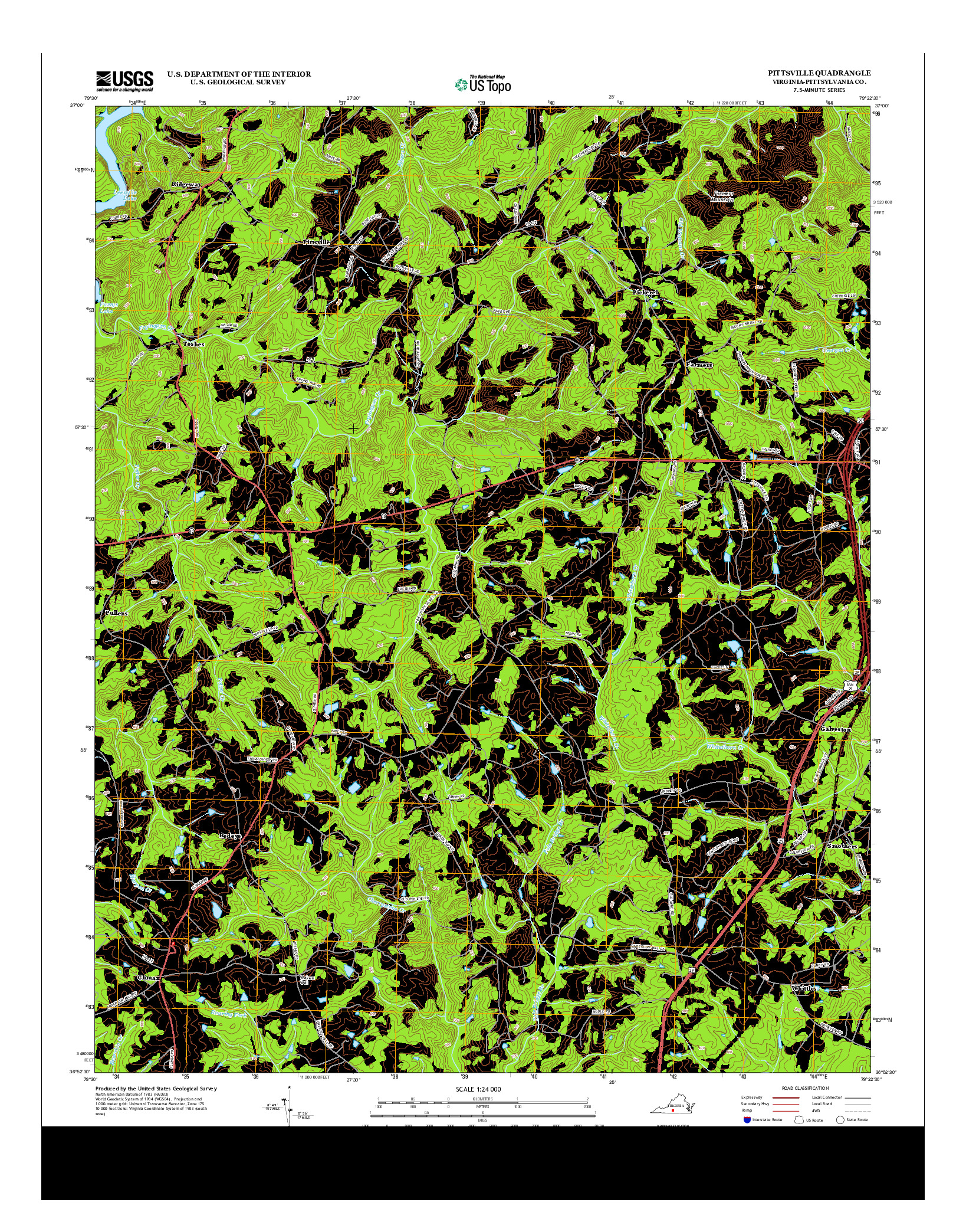 USGS US TOPO 7.5-MINUTE MAP FOR PITTSVILLE, VA 2013