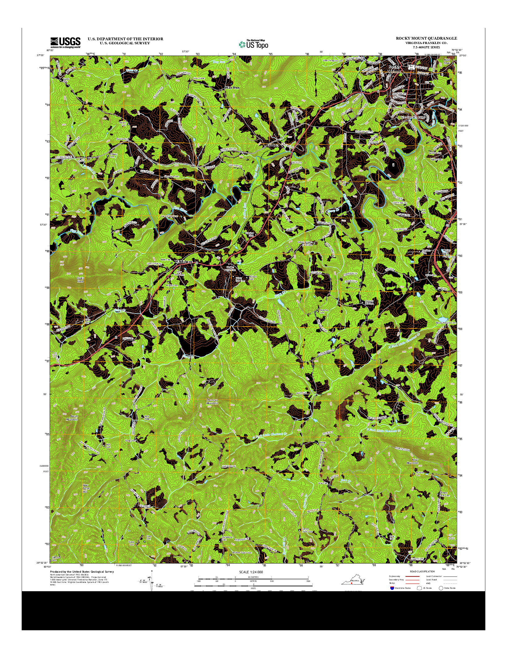 USGS US TOPO 7.5-MINUTE MAP FOR ROCKY MOUNT, VA 2013