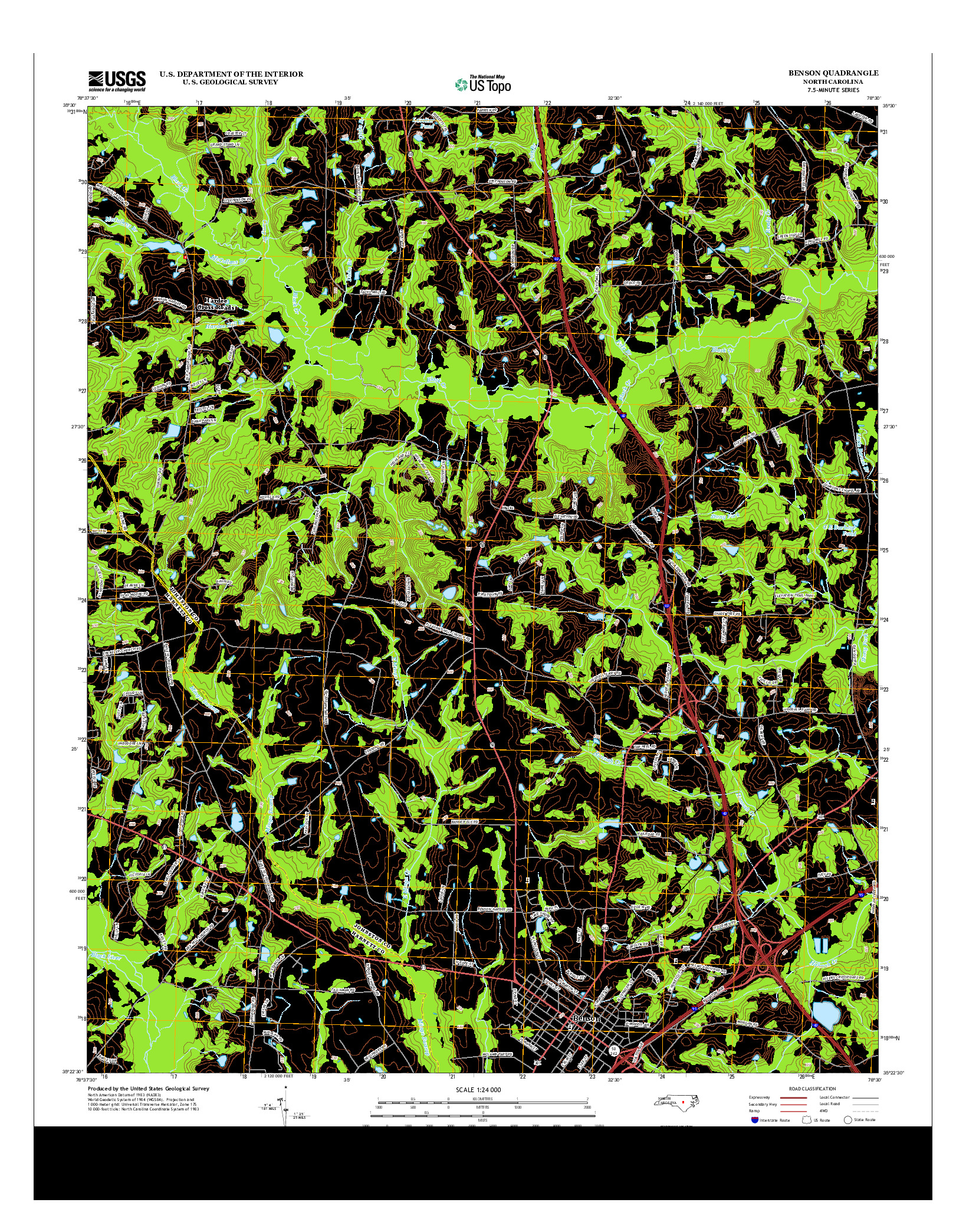 USGS US TOPO 7.5-MINUTE MAP FOR BENSON, NC 2013