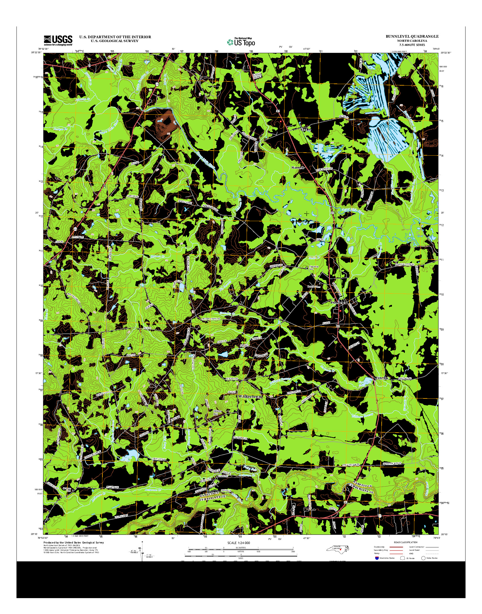 USGS US TOPO 7.5-MINUTE MAP FOR BUNNLEVEL, NC 2013