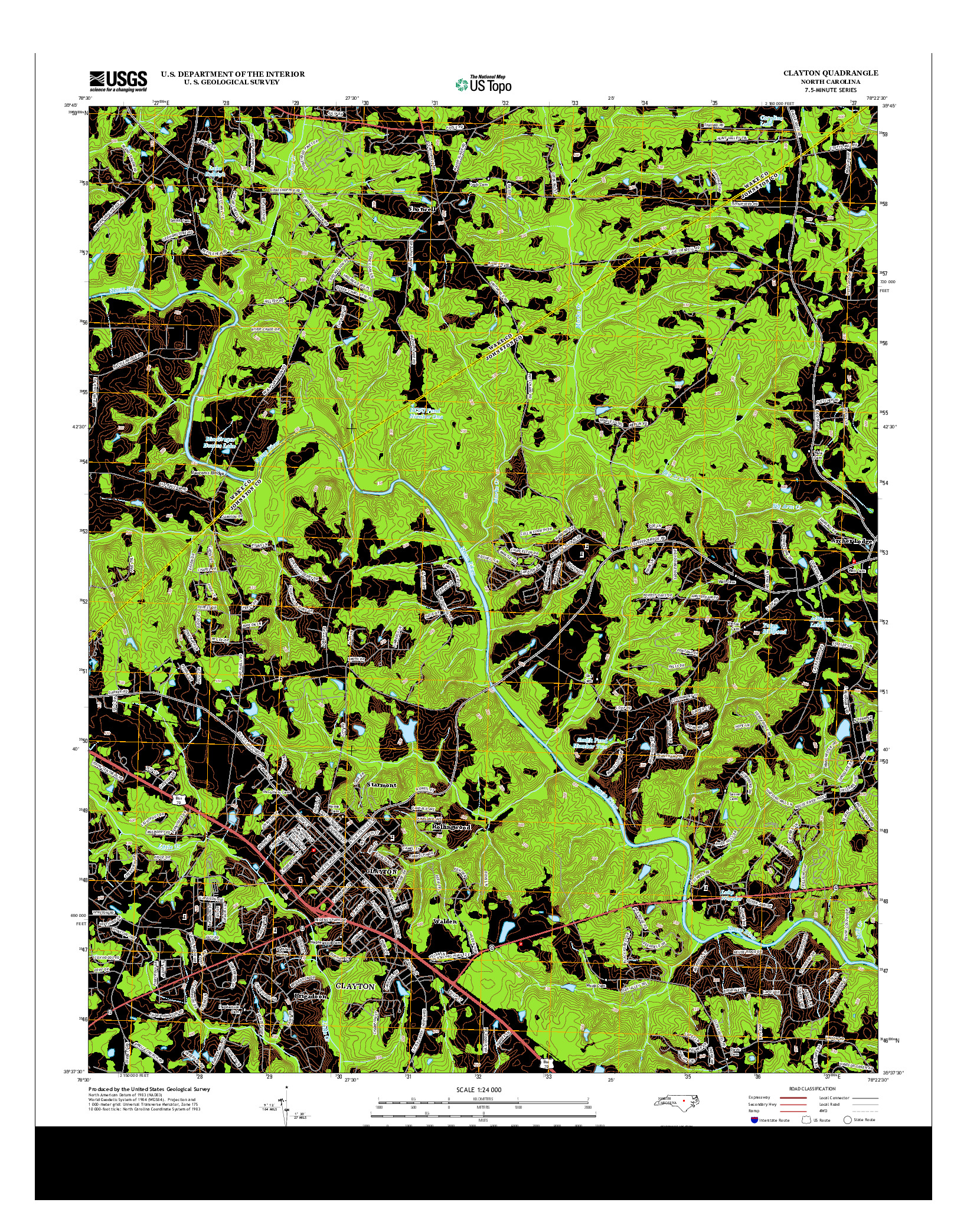 USGS US TOPO 7.5-MINUTE MAP FOR CLAYTON, NC 2013