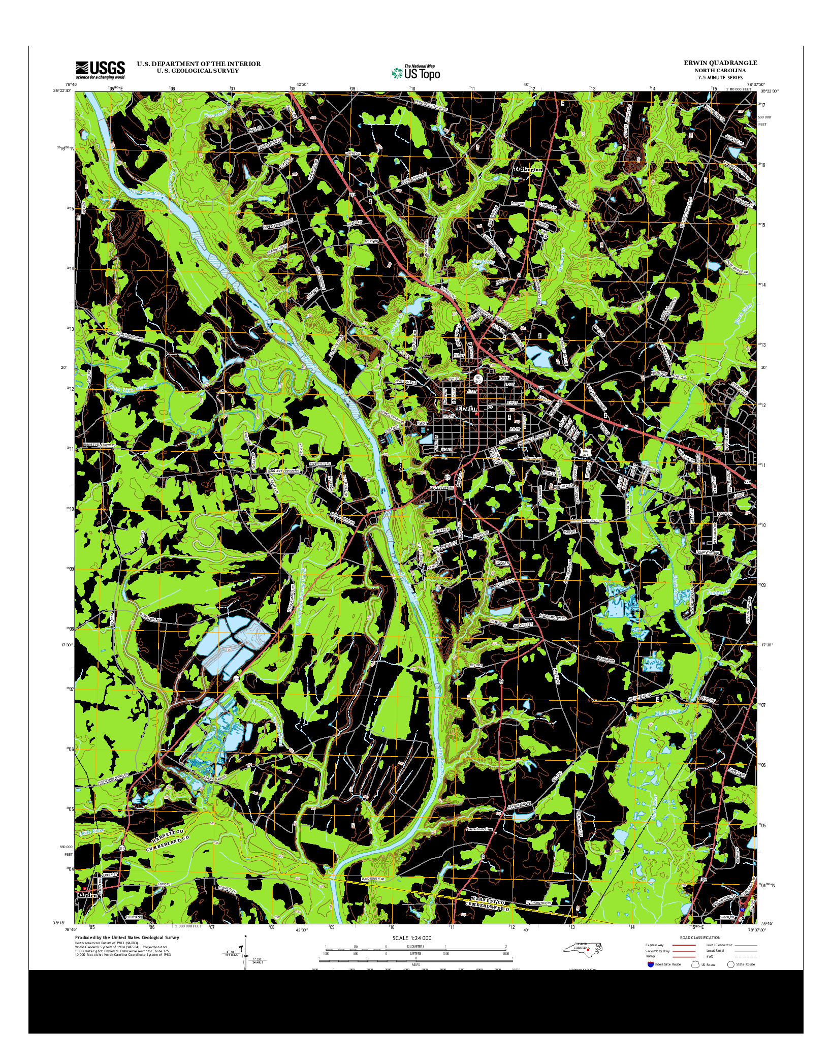 USGS US TOPO 7.5-MINUTE MAP FOR ERWIN, NC 2013