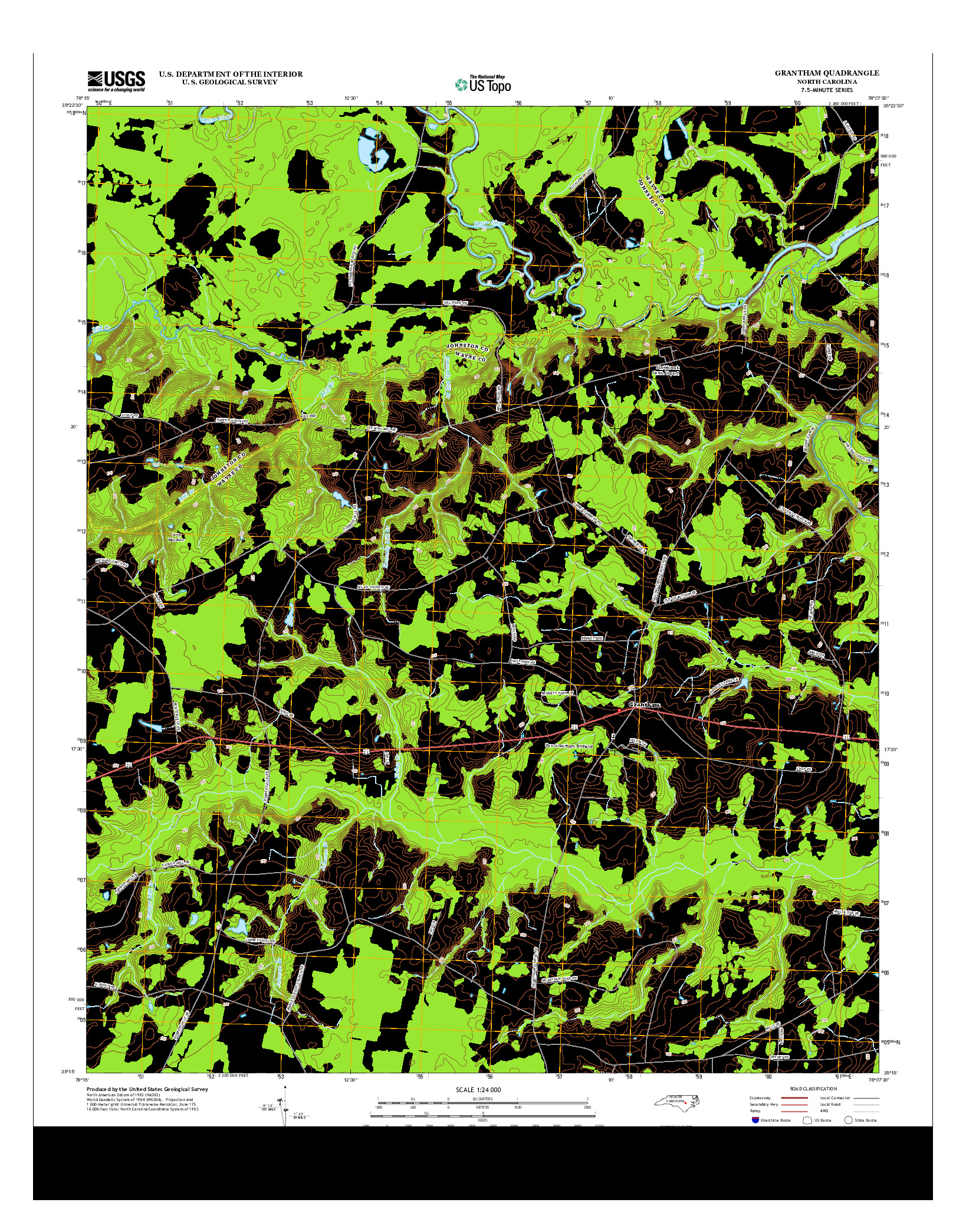 USGS US TOPO 7.5-MINUTE MAP FOR GRANTHAM, NC 2013