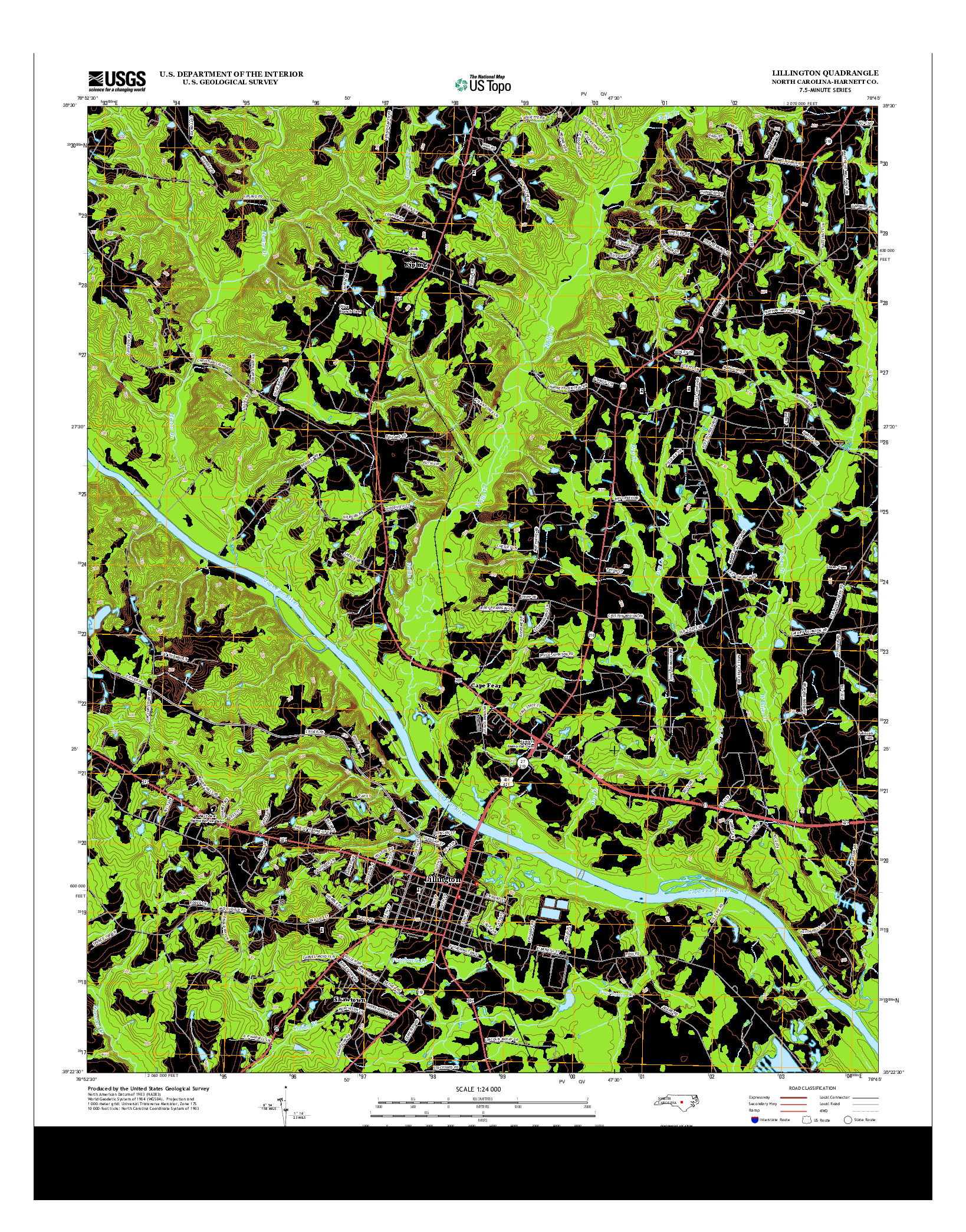 USGS US TOPO 7.5-MINUTE MAP FOR LILLINGTON, NC 2013
