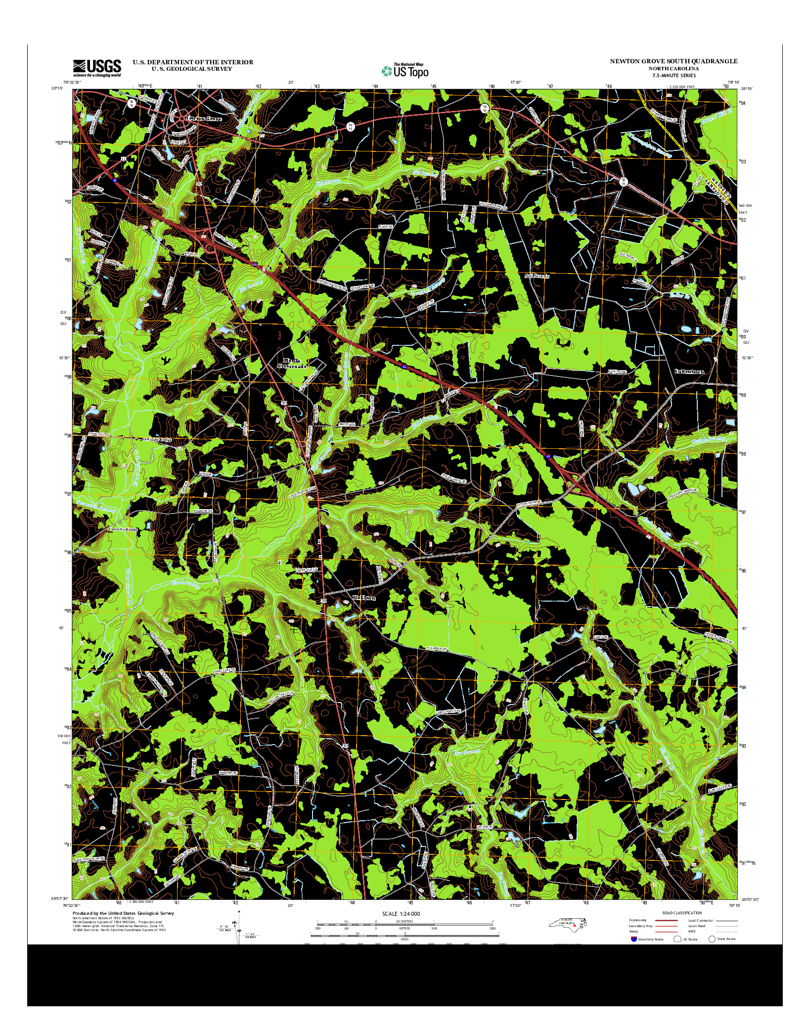 USGS US TOPO 7.5-MINUTE MAP FOR NEWTON GROVE SOUTH, NC 2013