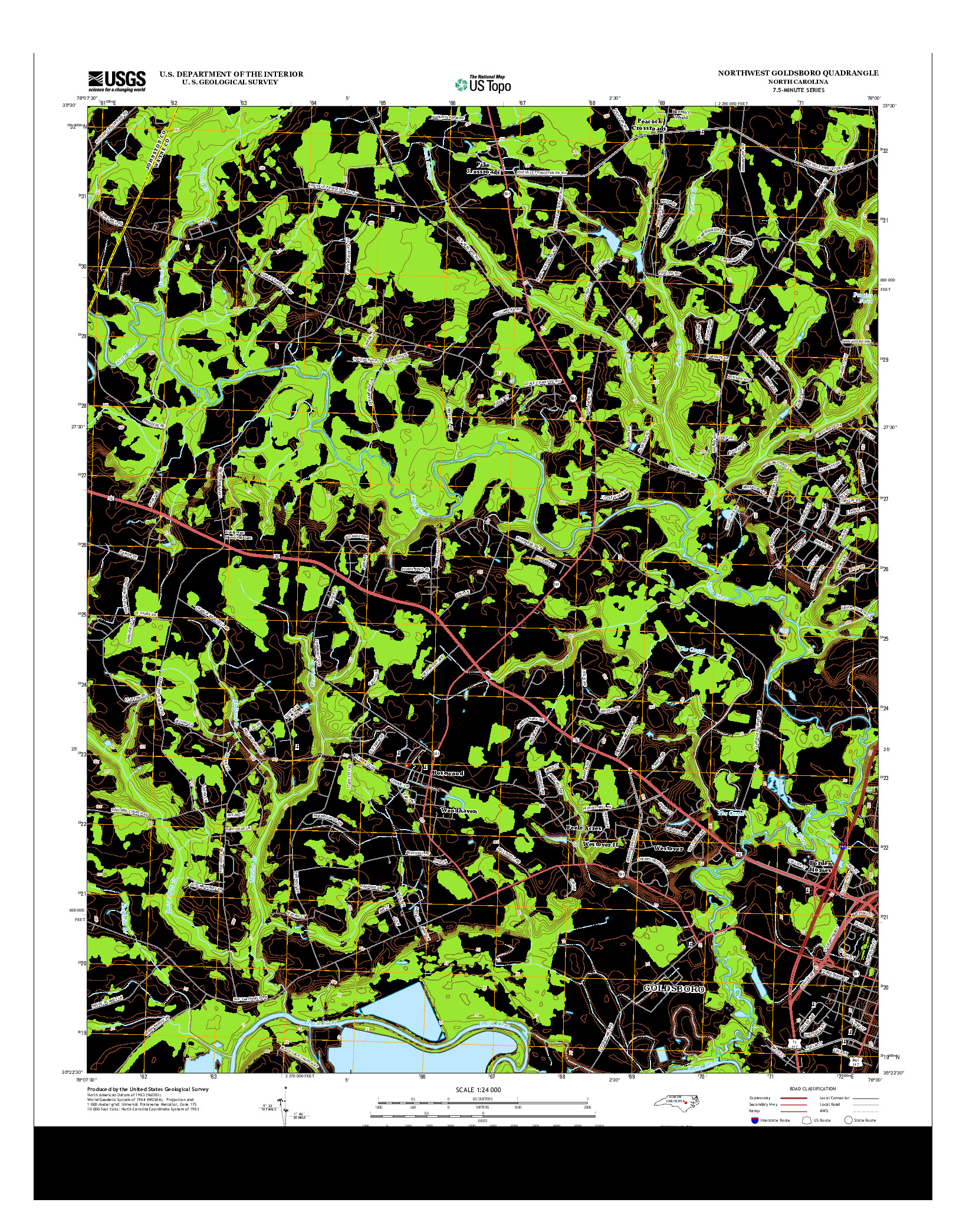 USGS US TOPO 7.5-MINUTE MAP FOR NORTHWEST GOLDSBORO, NC 2013