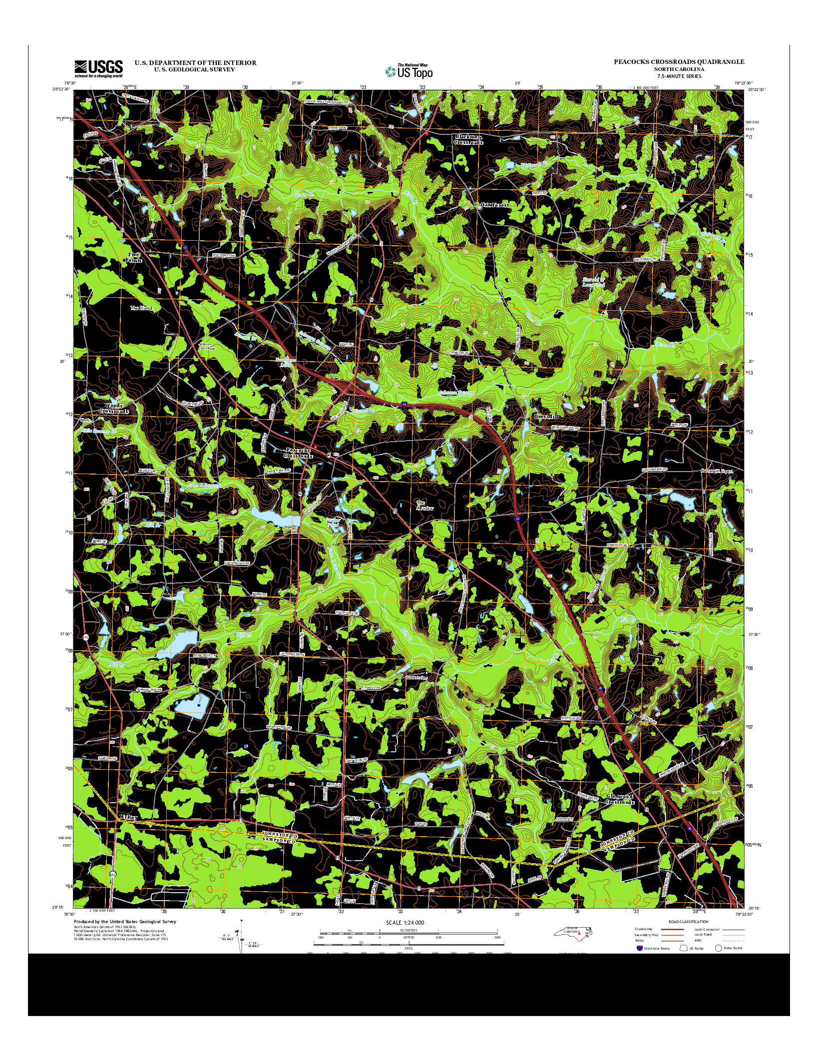 USGS US TOPO 7.5-MINUTE MAP FOR PEACOCKS CROSSROADS, NC 2013