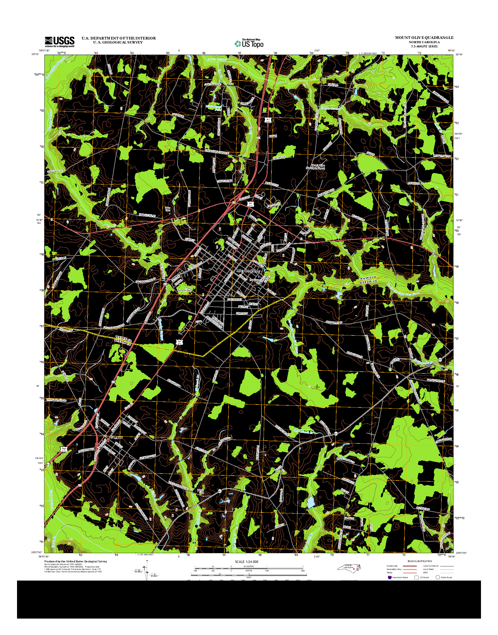 USGS US TOPO 7.5-MINUTE MAP FOR MOUNT OLIVE, NC 2013