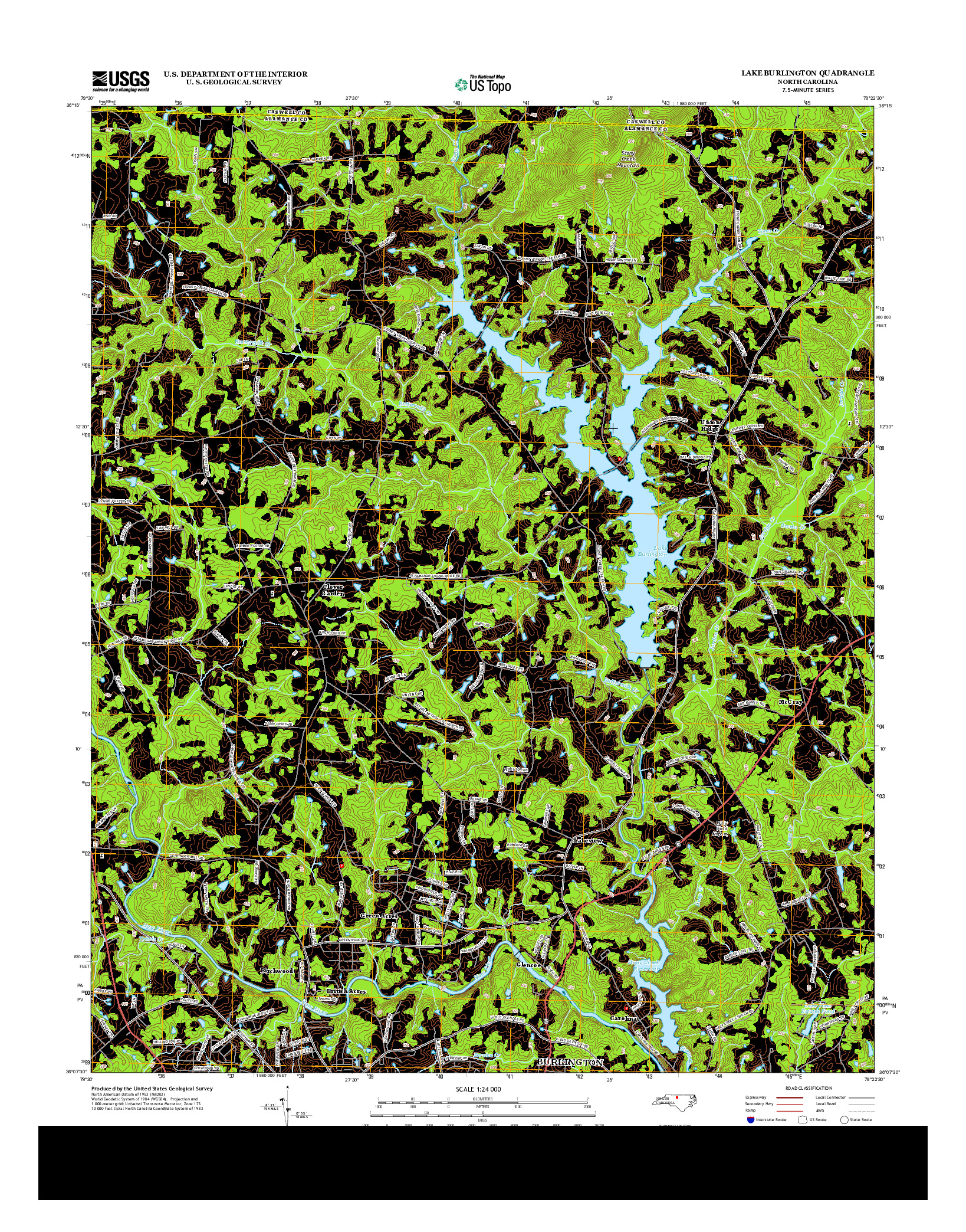 USGS US TOPO 7.5-MINUTE MAP FOR LAKE BURLINGTON, NC 2013