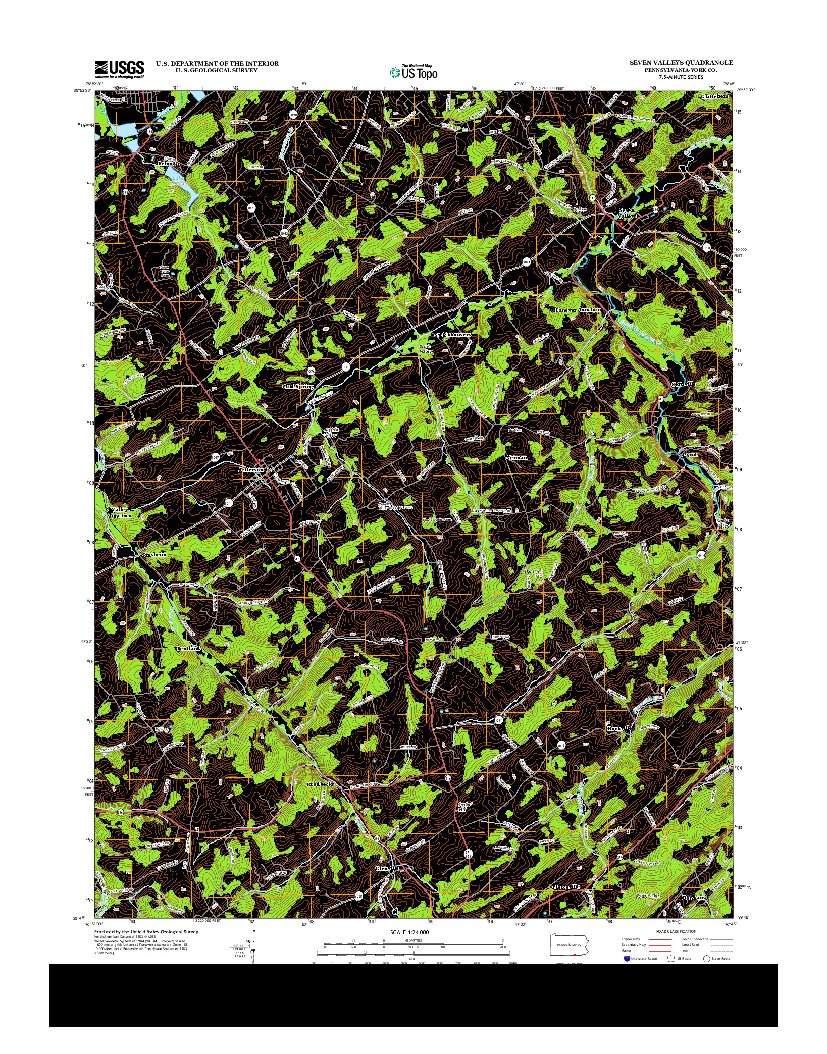 USGS US TOPO 7.5-MINUTE MAP FOR SEVEN VALLEYS, PA 2013