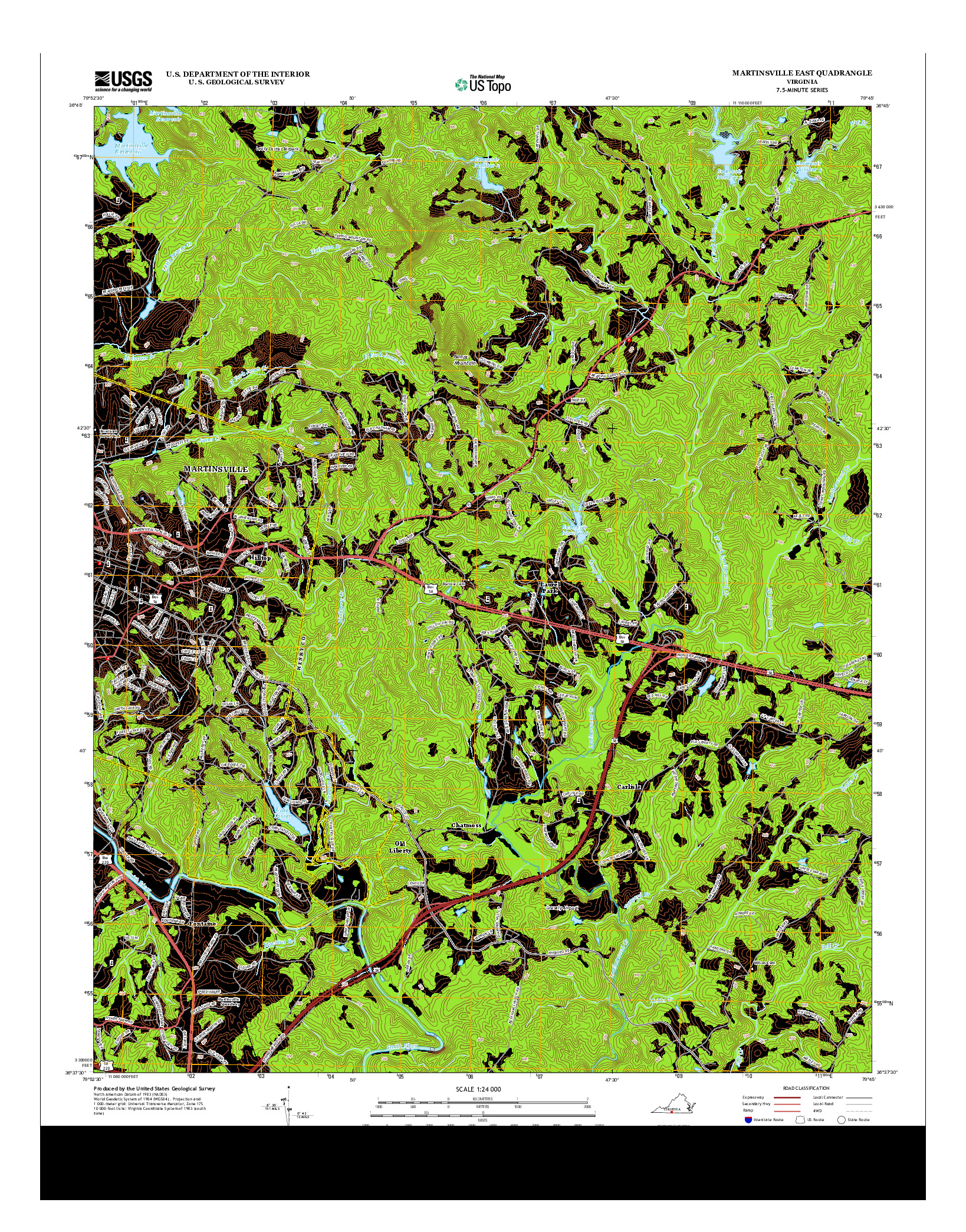 USGS US TOPO 7.5-MINUTE MAP FOR MARTINSVILLE EAST, VA 2013