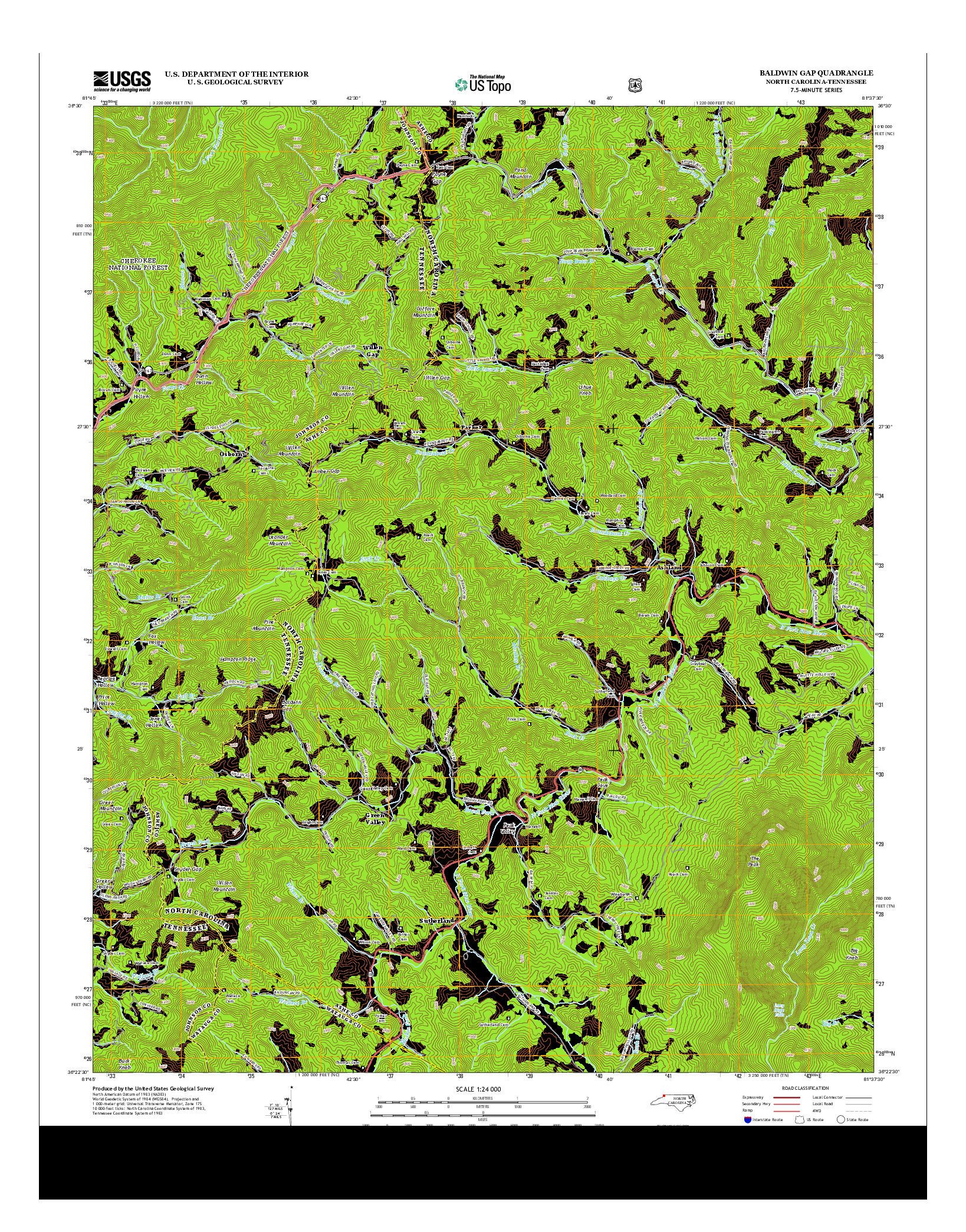 USGS US TOPO 7.5-MINUTE MAP FOR BALDWIN GAP, NC-TN 2013