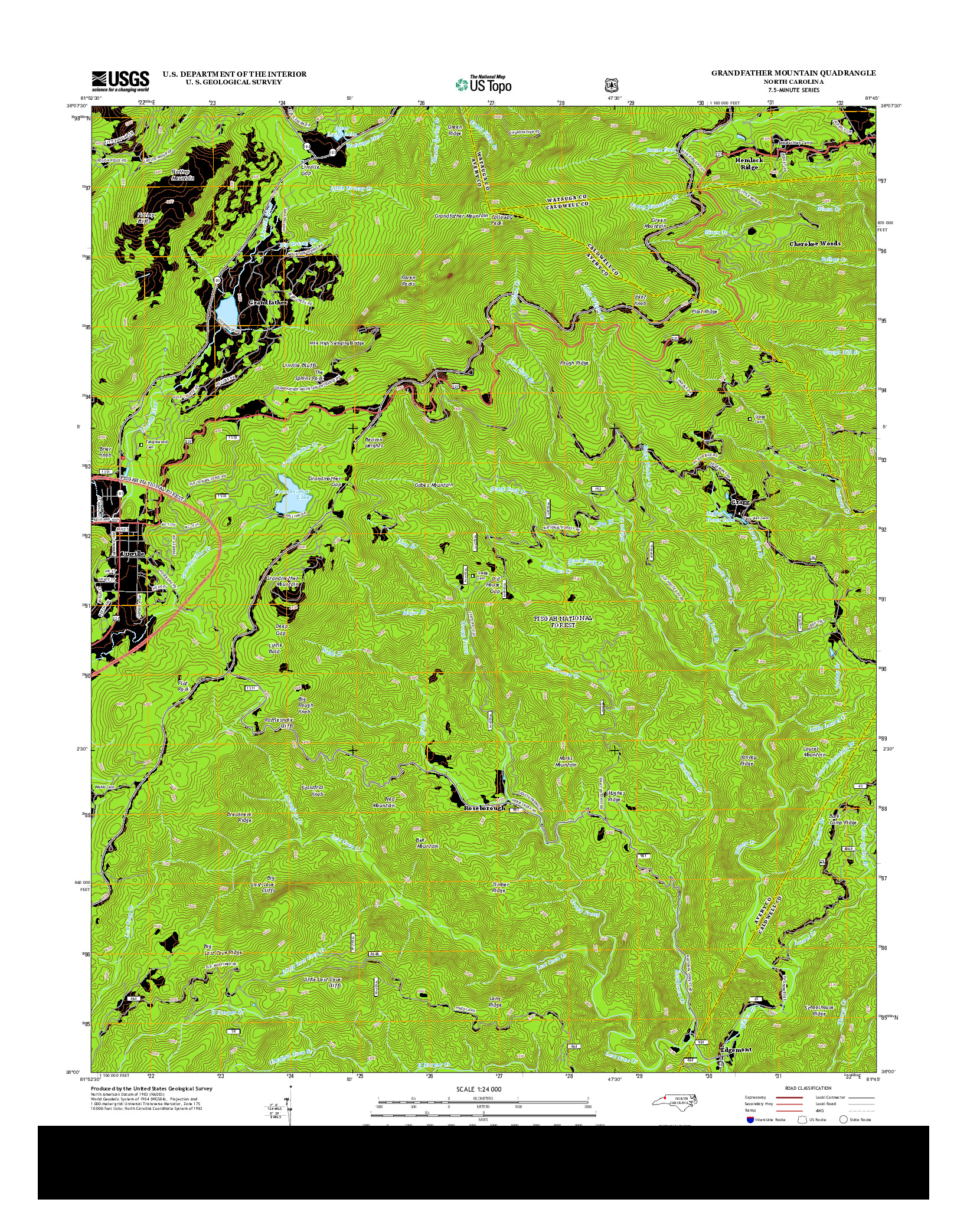 USGS US TOPO 7.5-MINUTE MAP FOR GRANDFATHER MOUNTAIN, NC 2013