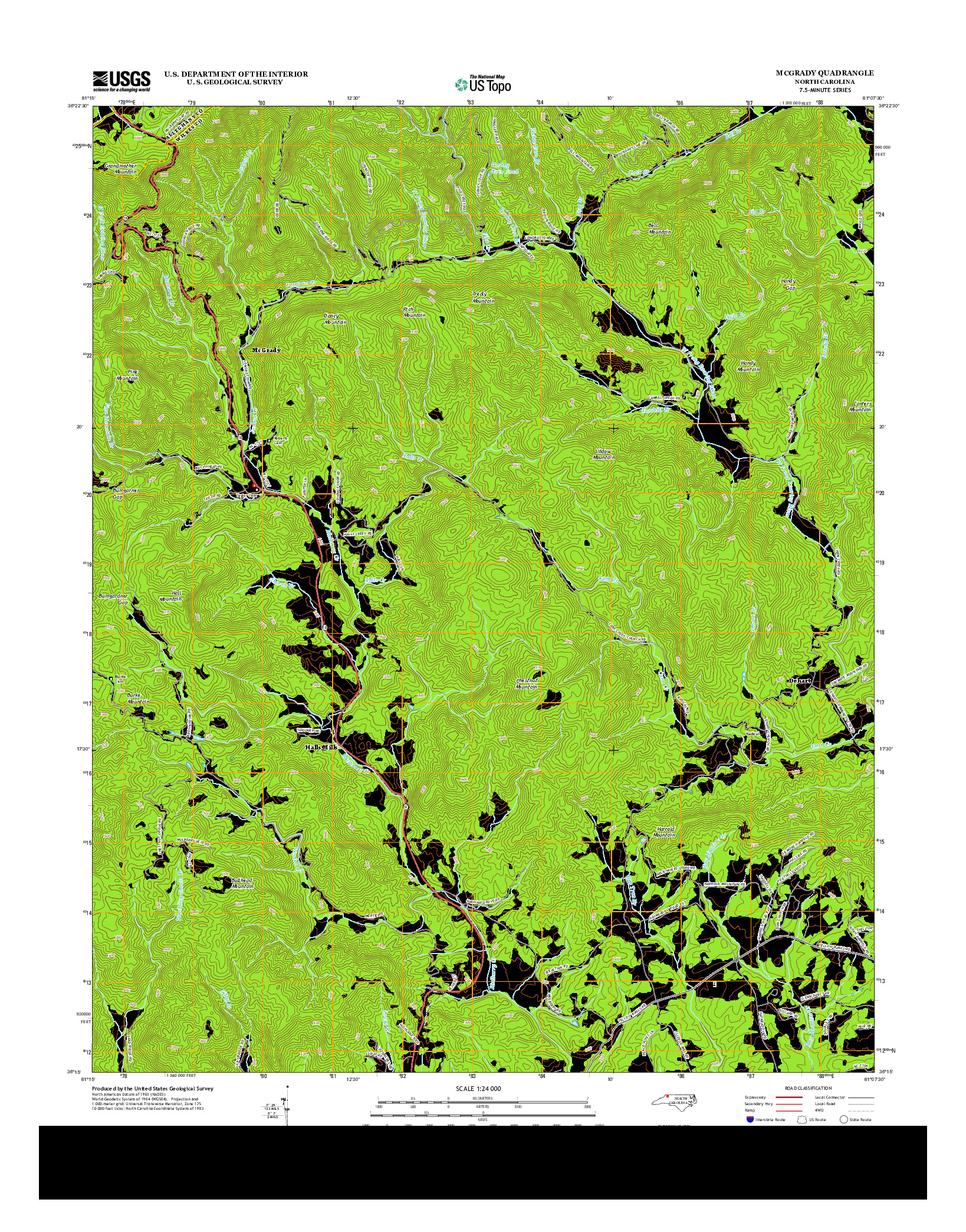 USGS US TOPO 7.5-MINUTE MAP FOR MCGRADY, NC 2013