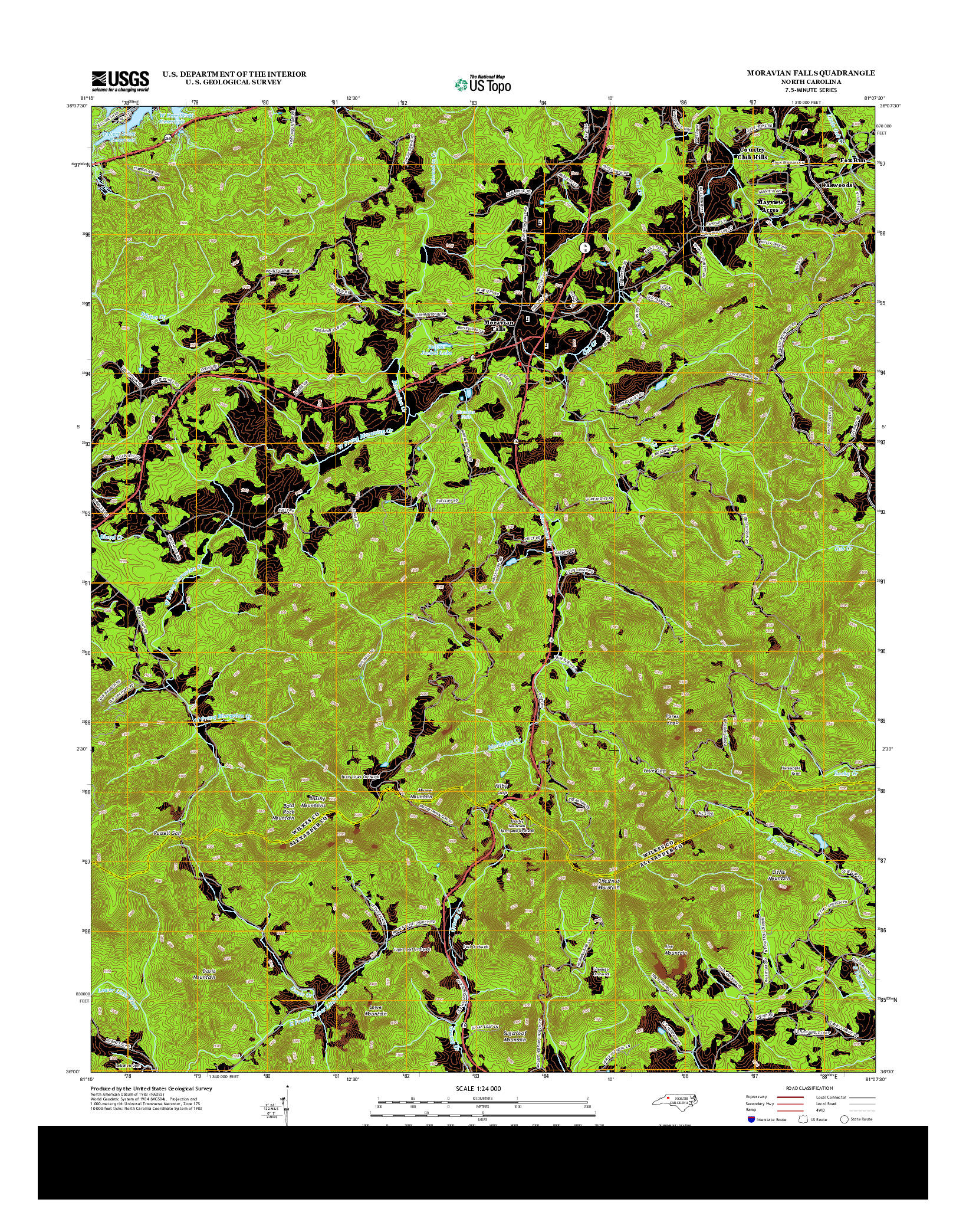 USGS US TOPO 7.5-MINUTE MAP FOR MORAVIAN FALLS, NC 2013