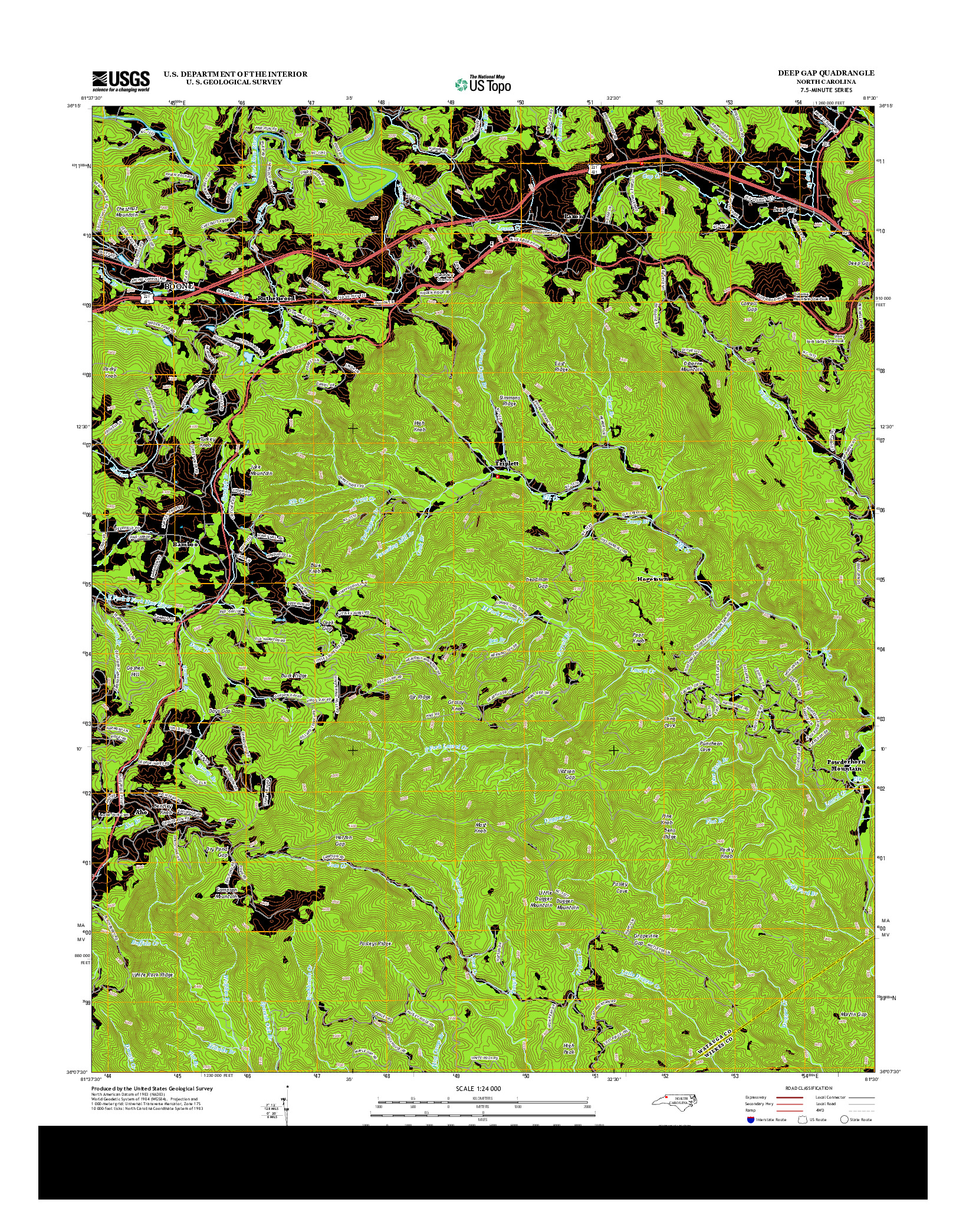 USGS US TOPO 7.5-MINUTE MAP FOR DEEP GAP, NC 2013