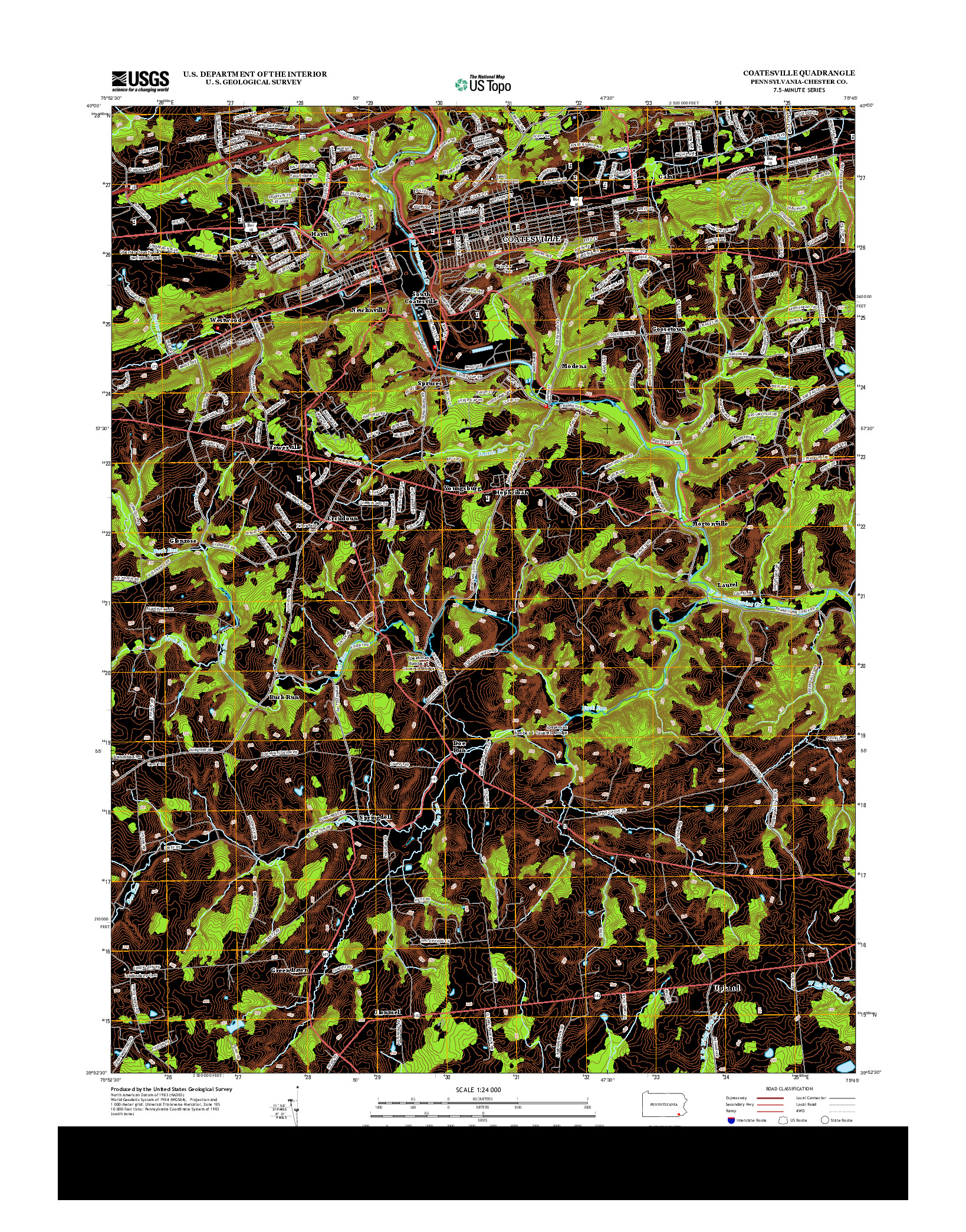 USGS US TOPO 7.5-MINUTE MAP FOR COATESVILLE, PA 2013